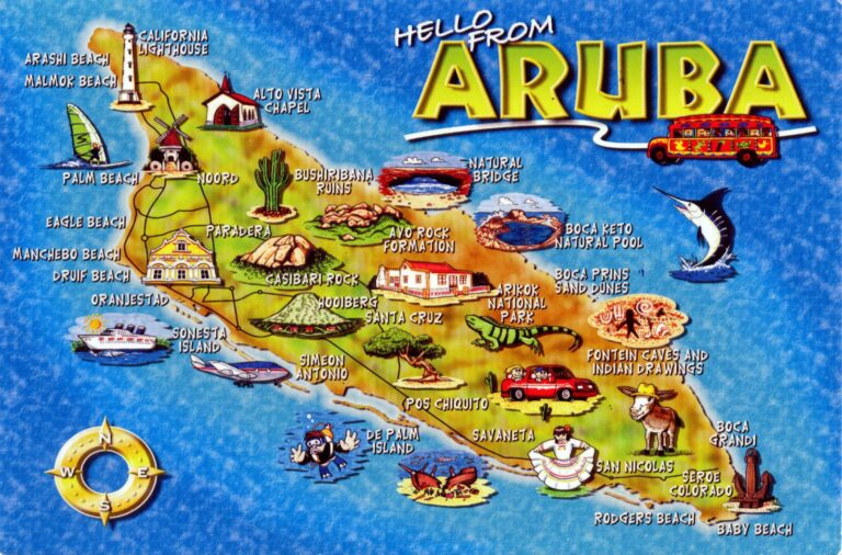 Large Tourist Illustrated Map Of Aruba Aruba North America Mapsland Maps Of The World