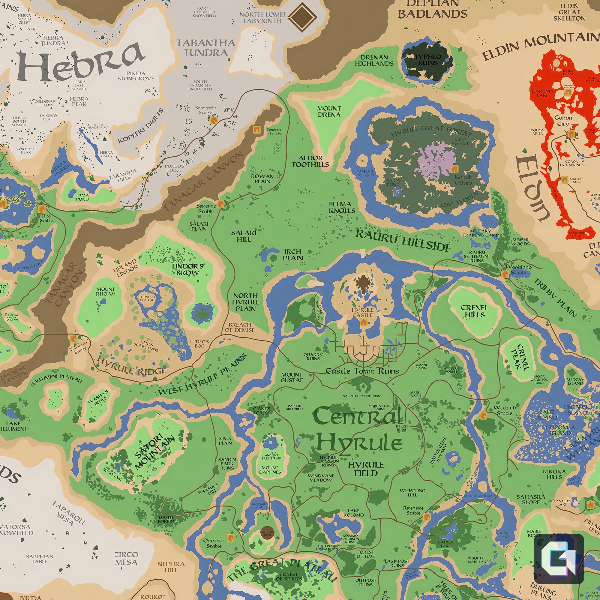 Legend Of Zelda Map Poster Tears Of The Kingdom Map Breath Of 