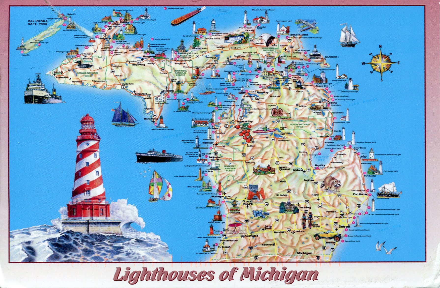 Lighthouses Of Michigan Map Remembering Letters And Postcards