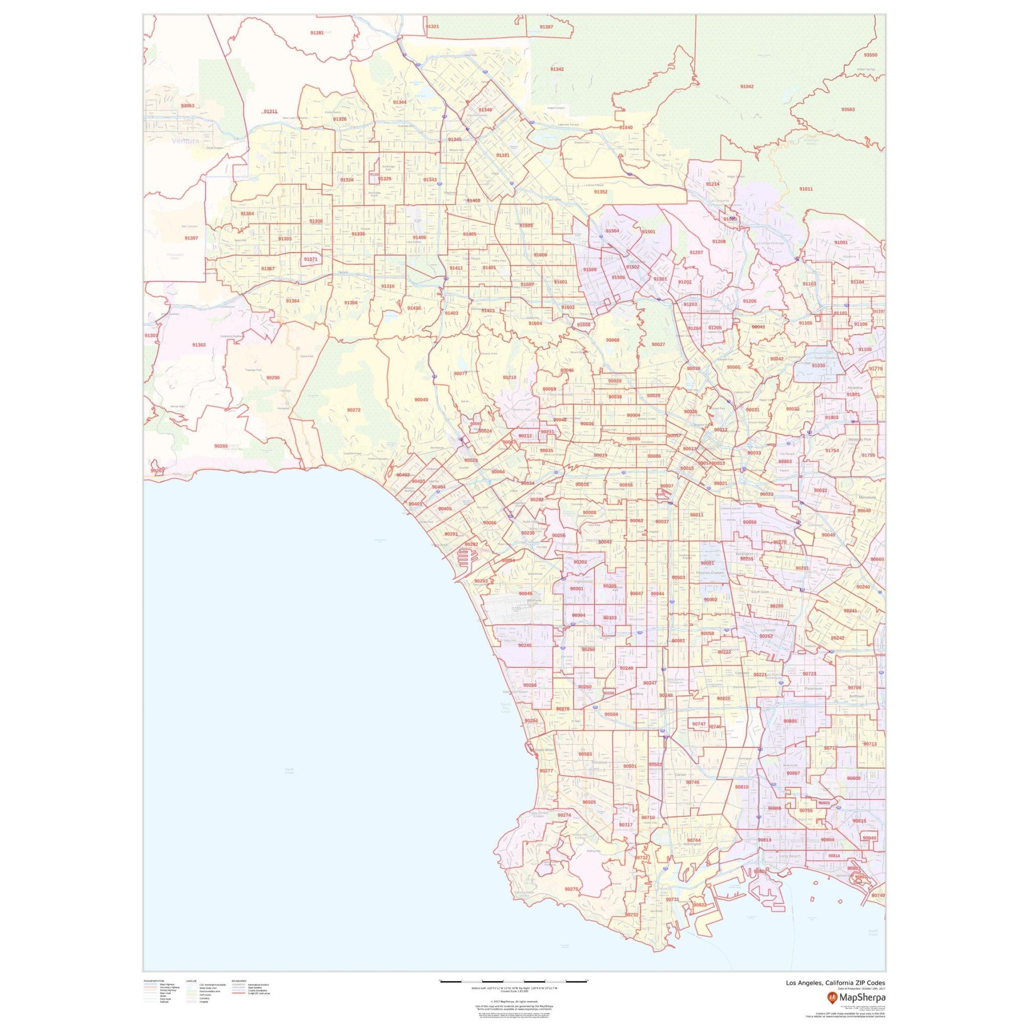 Los Angeles California ZIP Codes By Map Sherpa