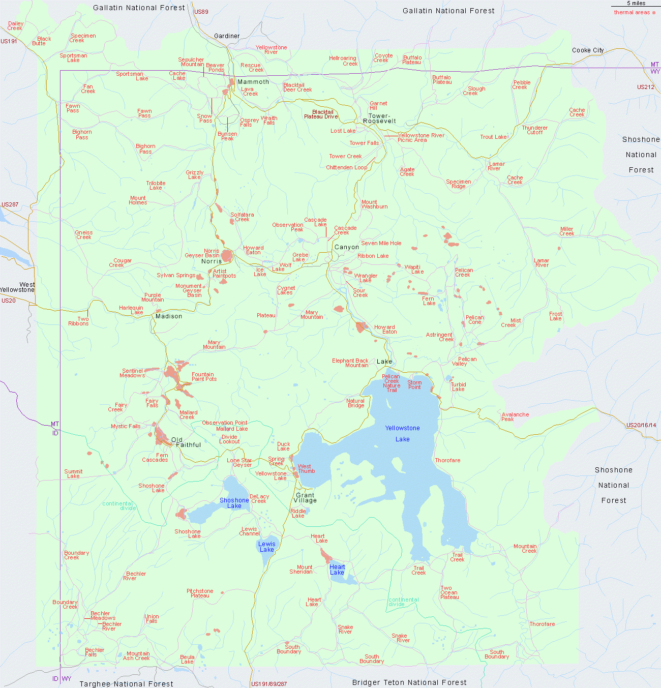Map And Descriptions Of Hikes And Trails In Yellowstone National 