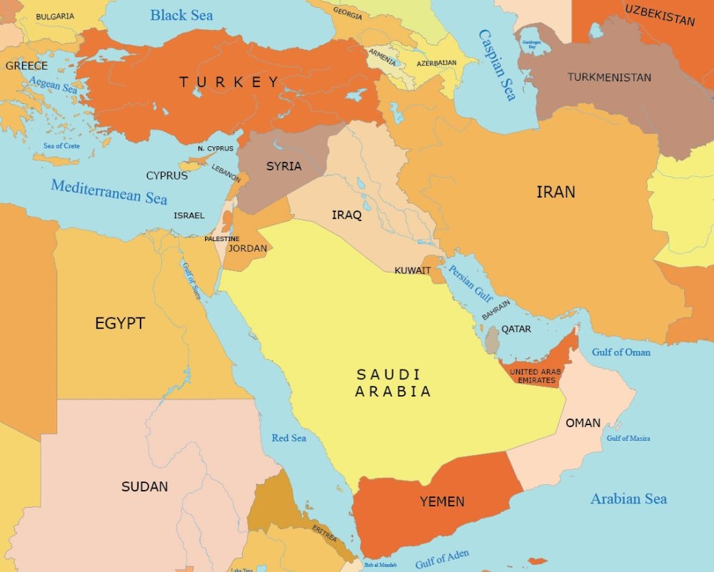 Blank Printable Map Middle East Free