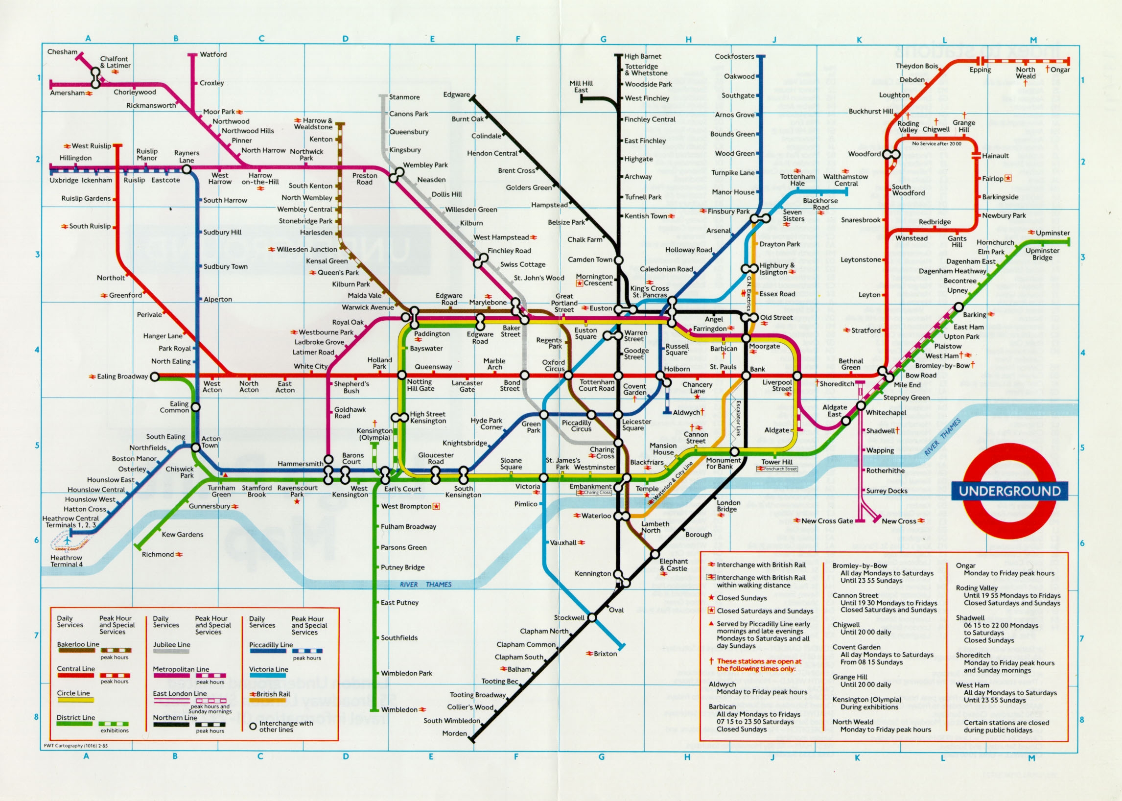 Map Large Print Pocket Underground Map 1985 London Transport 