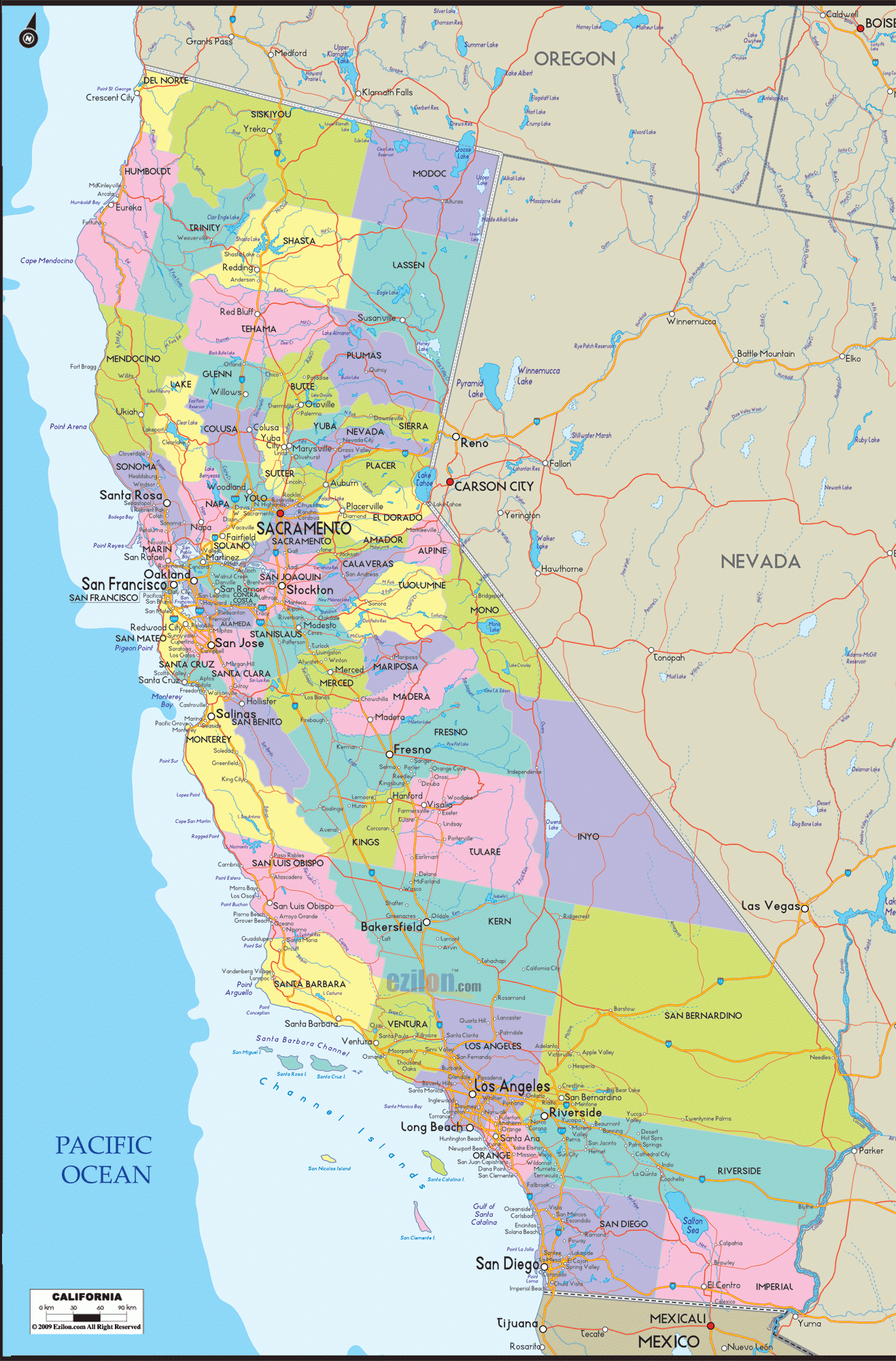 Map Of California State Cities And Roads Ezilon Maps
