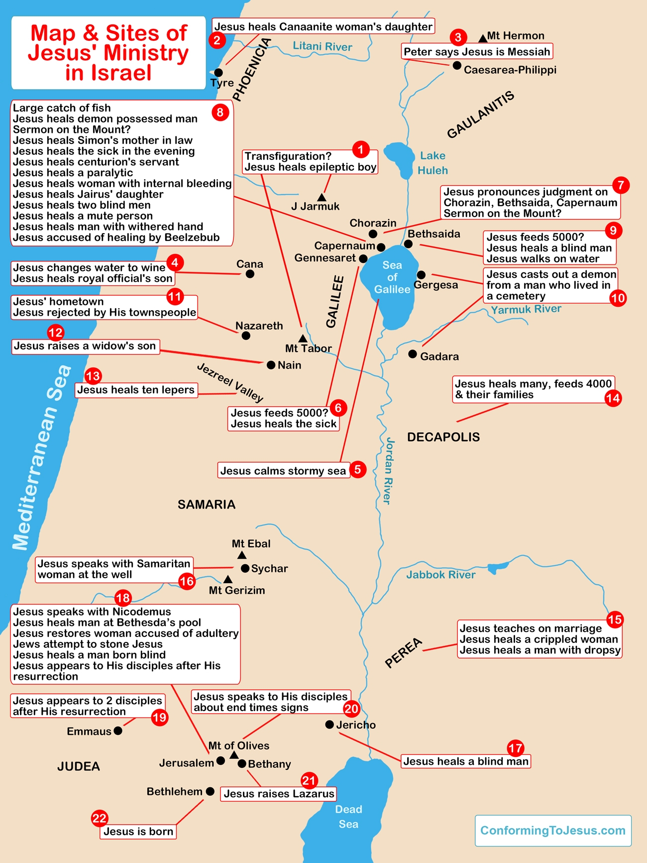 Map Of Jesus Ministry In Israel Jesus Ministry Sites In Palestine