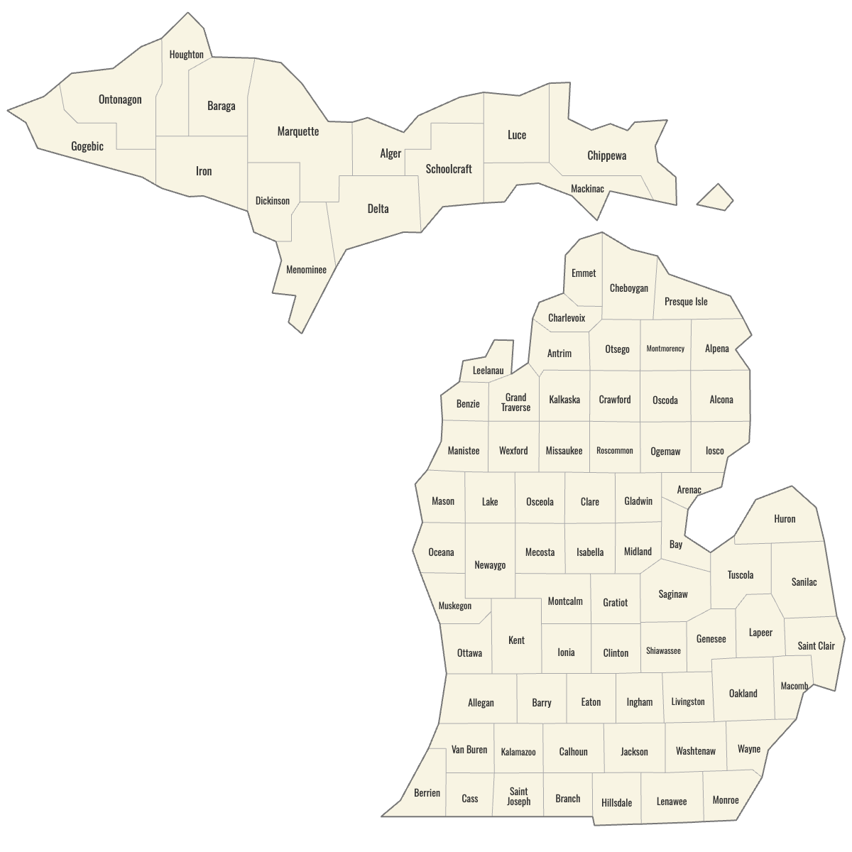 Map Of Michigan Counties Printable