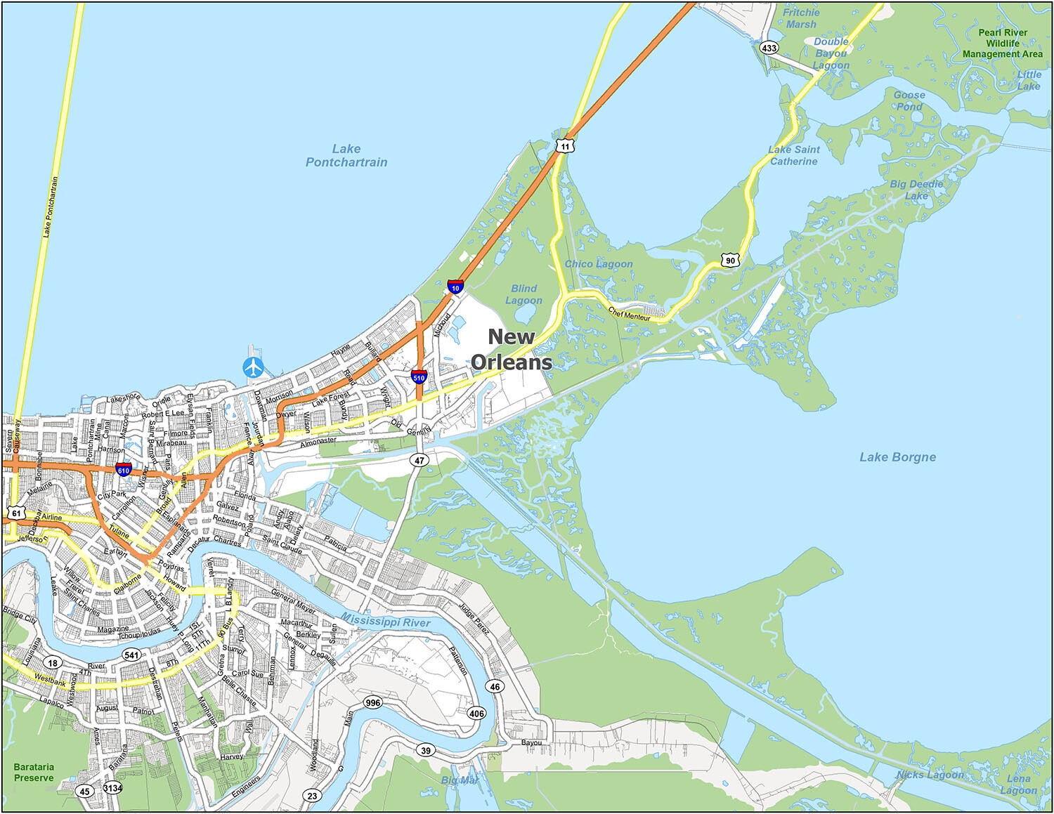 New Orleans Printable Map