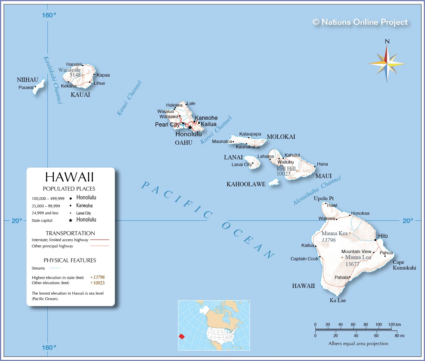 Printable Map Hawaiian Islands