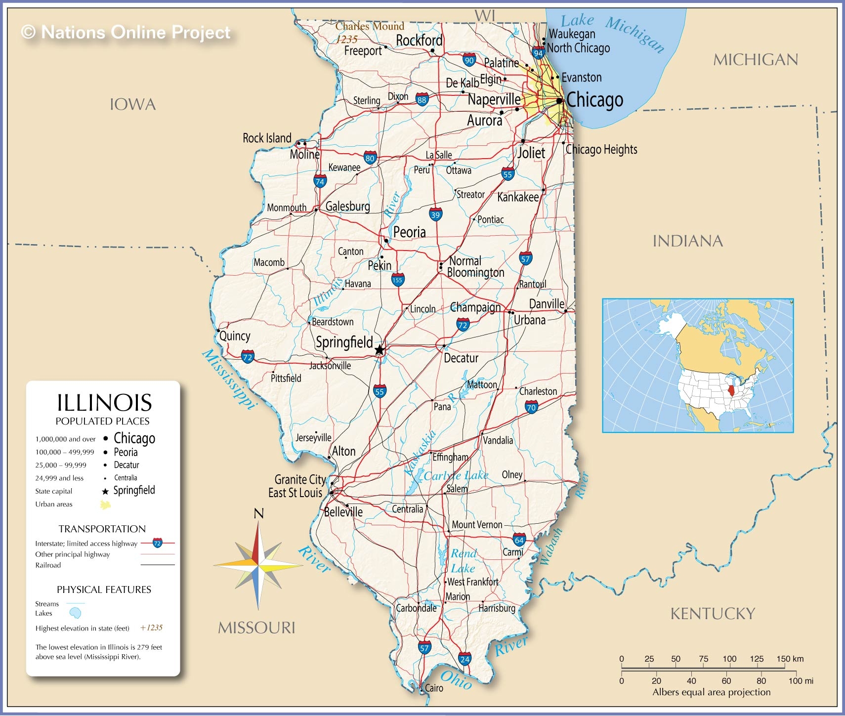 Printable Illinois Map With Cities