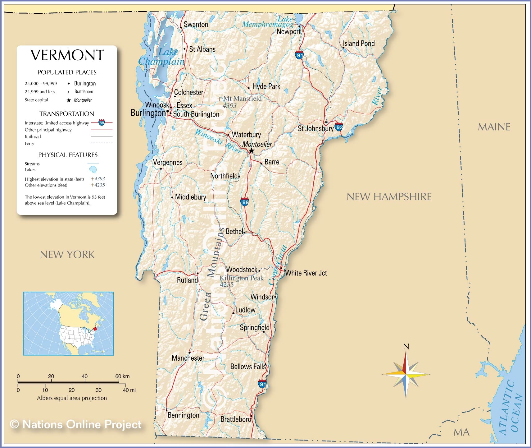 Map Of The State Of Vermont USA Nations Online Project