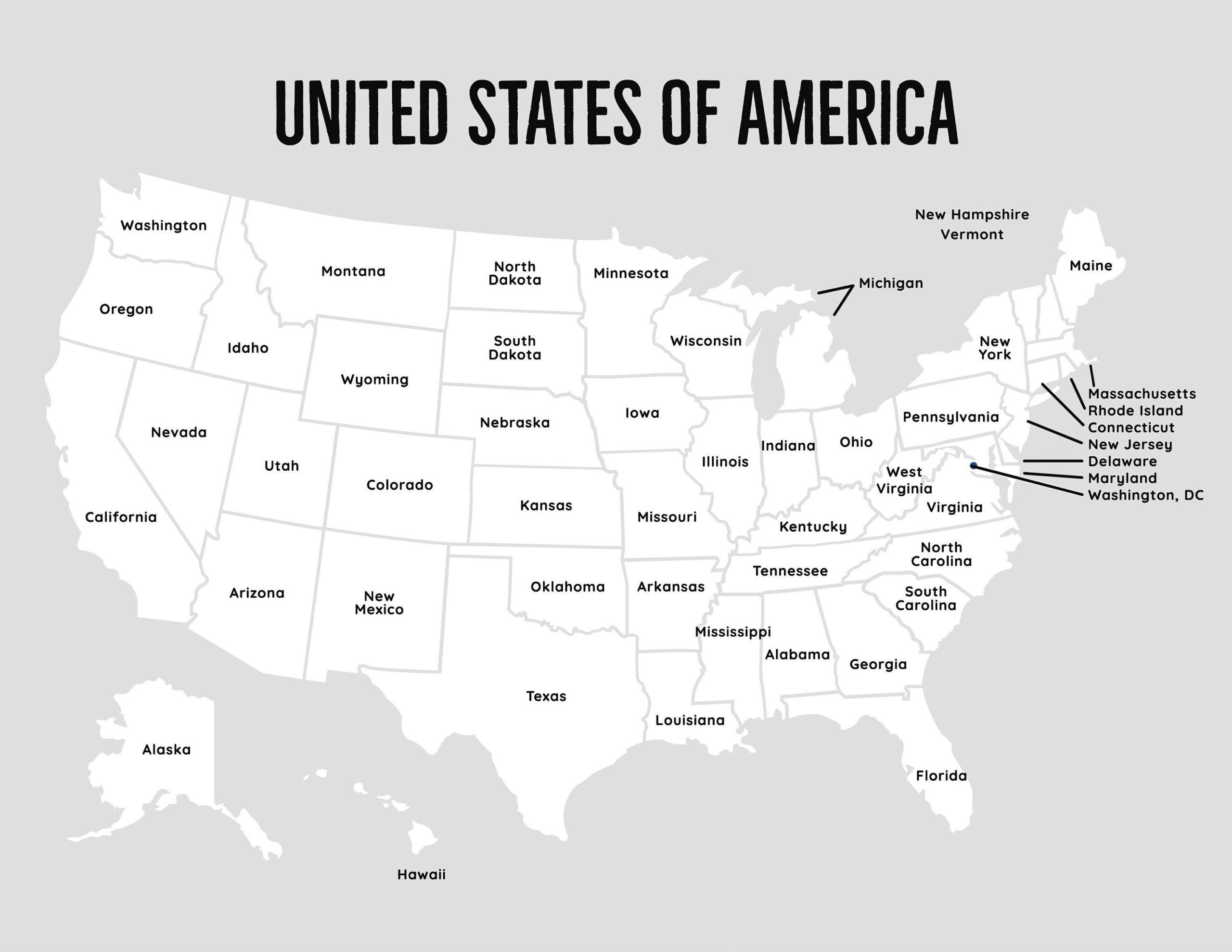 Map Of USA Map With States Black And White USA Map With 50 States 