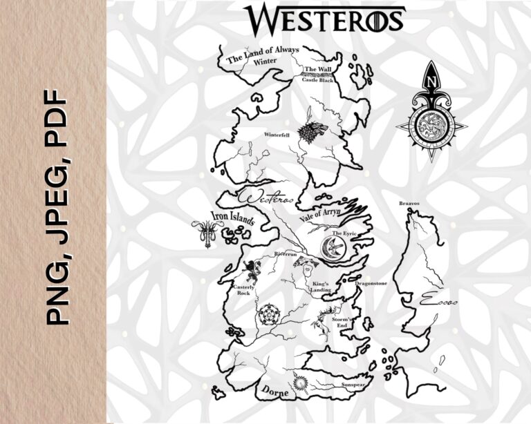 Map Of Westeros Based On Game Of Thrones PNG Jpeg PDF Digital