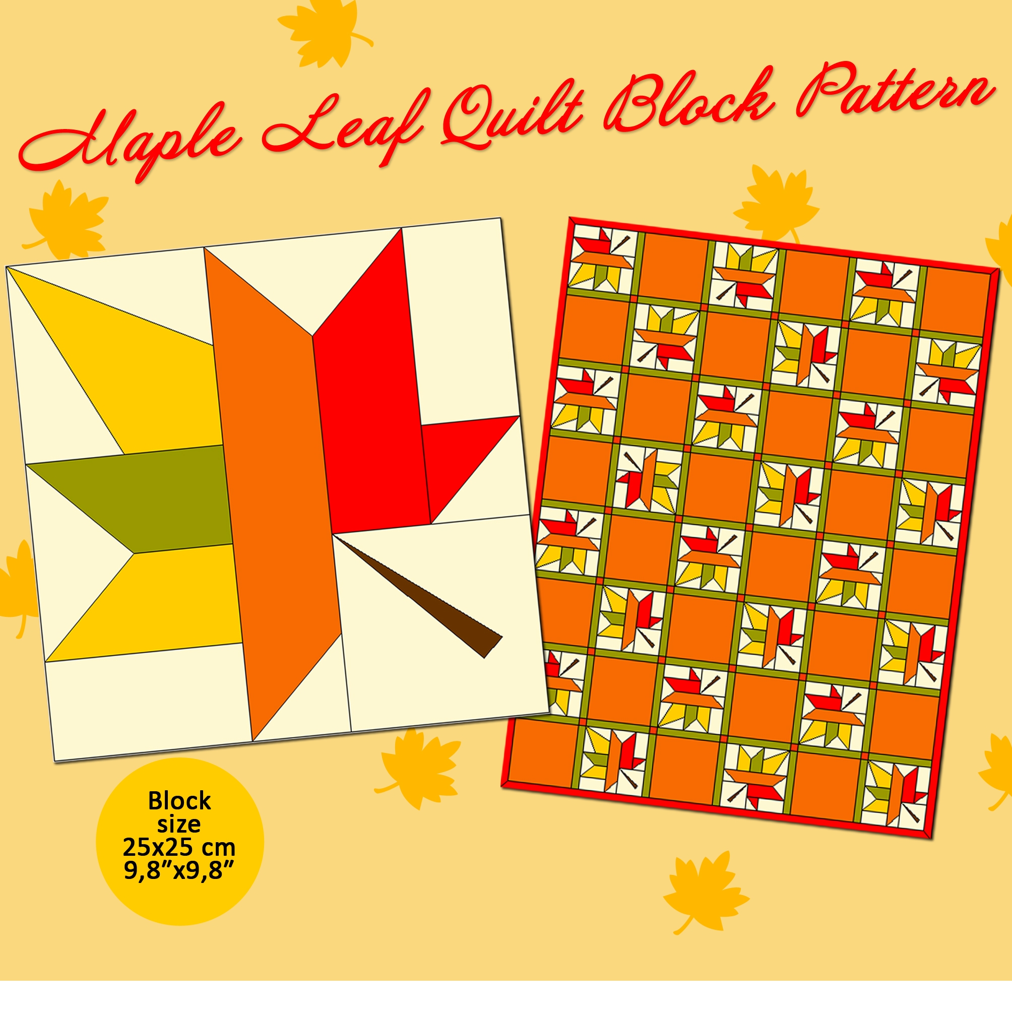 Maple Leaf Barn Patchwork Quilt Block Pattern Detailed Master Class Step by Step Tutorial How To Sew For Beginners PDF
