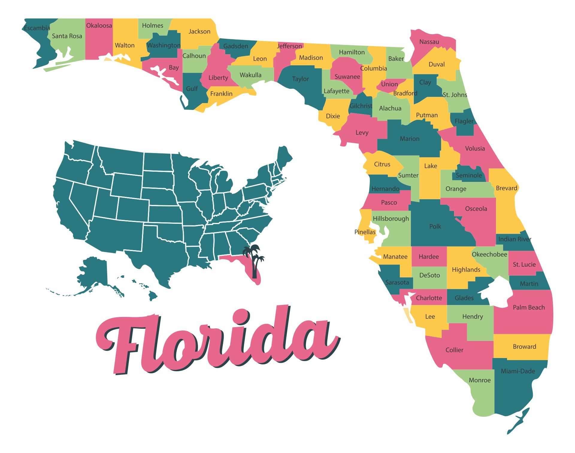 Free Printable Florida County Map