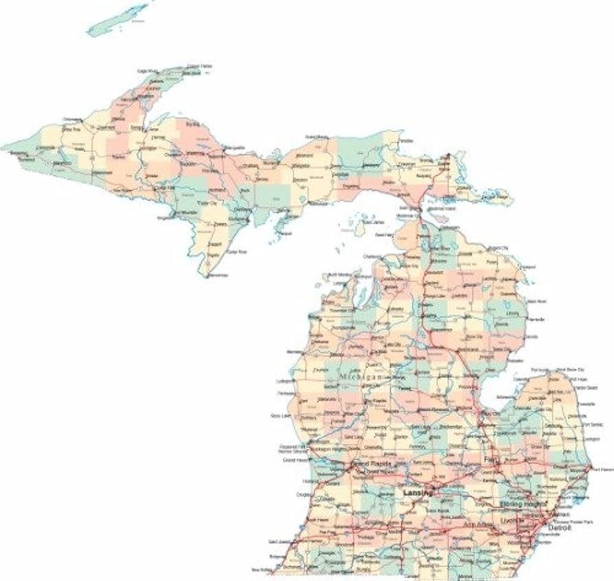 Michigan Road MAP Glossy Poster Picture Photo State City County Detroit Mi Worksheets Library