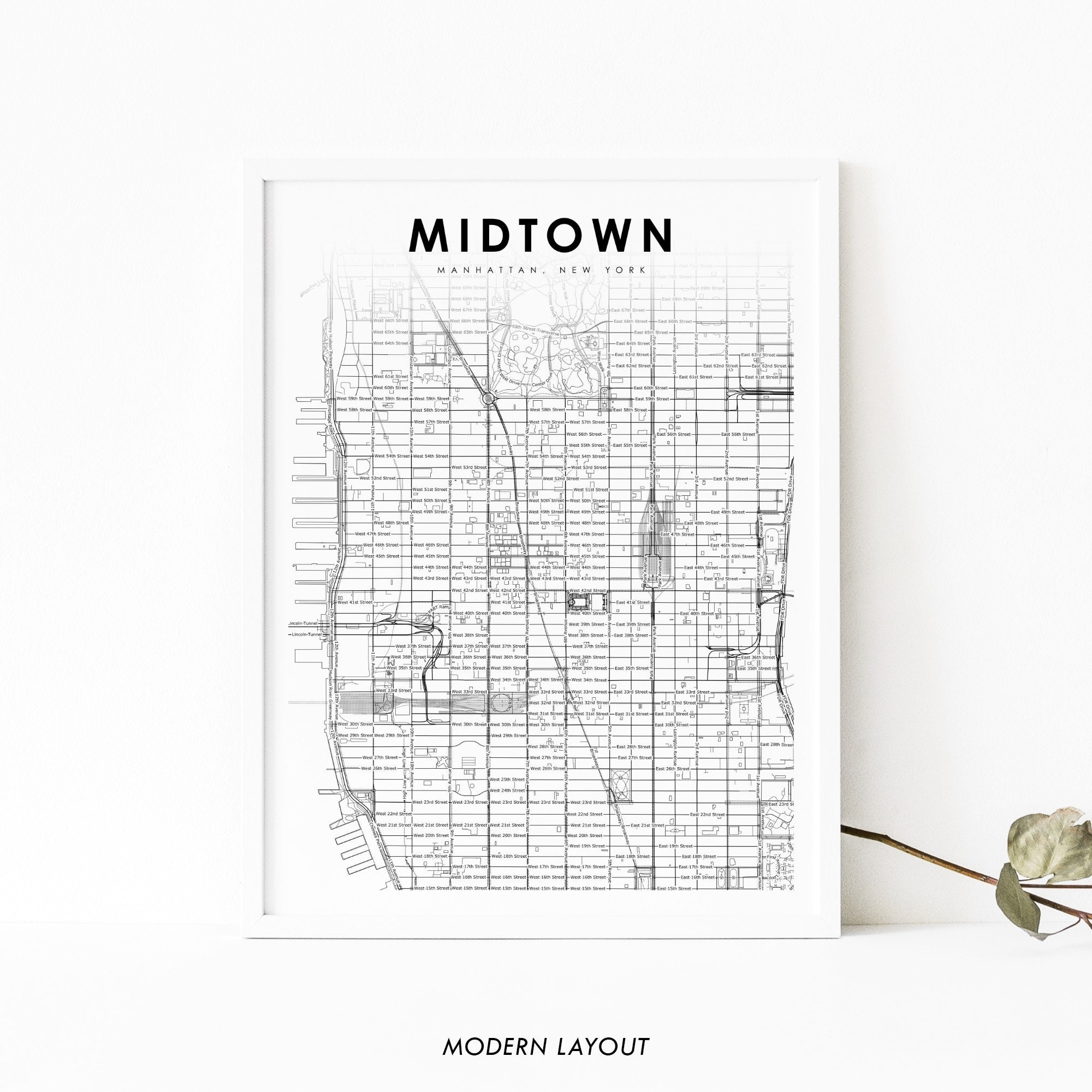 Midtown Manhattan NYC Map Print New York USA Map Art Poster City Street Road Map Print Nursery Room Wall Office Decor Printable Map Etsy