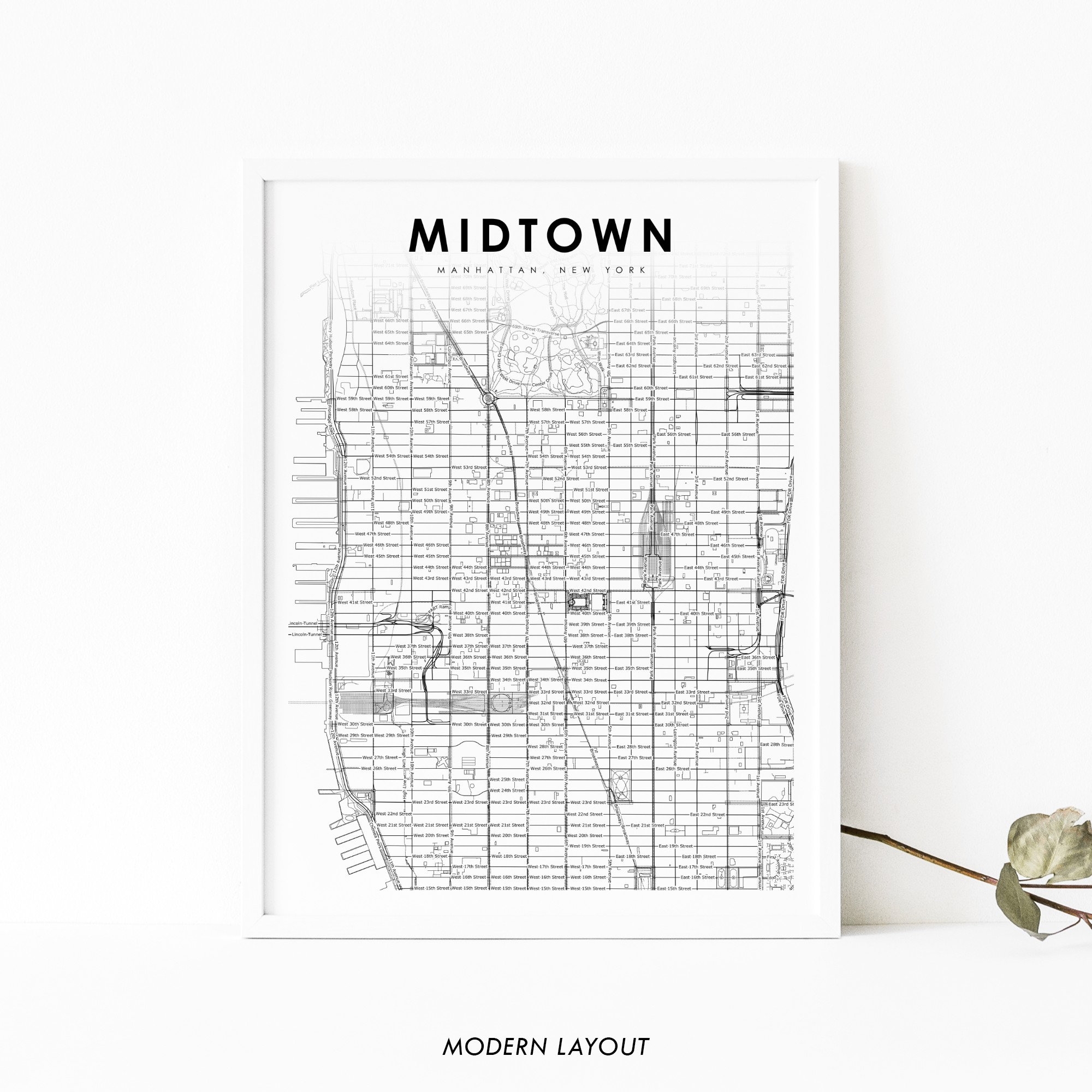 Midtown Manhattan NYC Map Print New York USA Map Art Poster City Street Road Map Print Nursery Room Wall Office Decor Printable Map Etsy