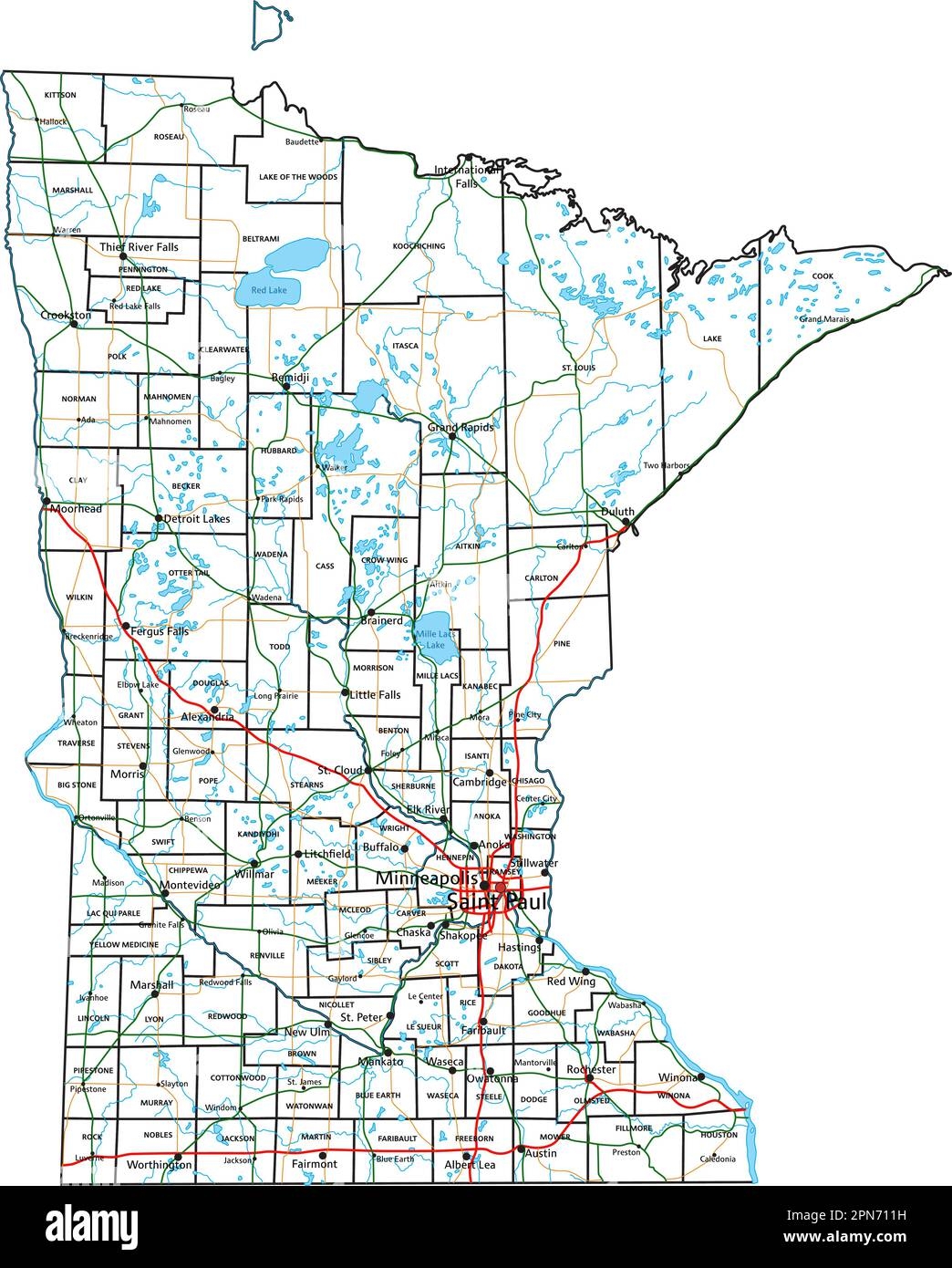 Minnesota Road And Highway Map Vector Illustration Stock Vector Image U0026 Art Alamy