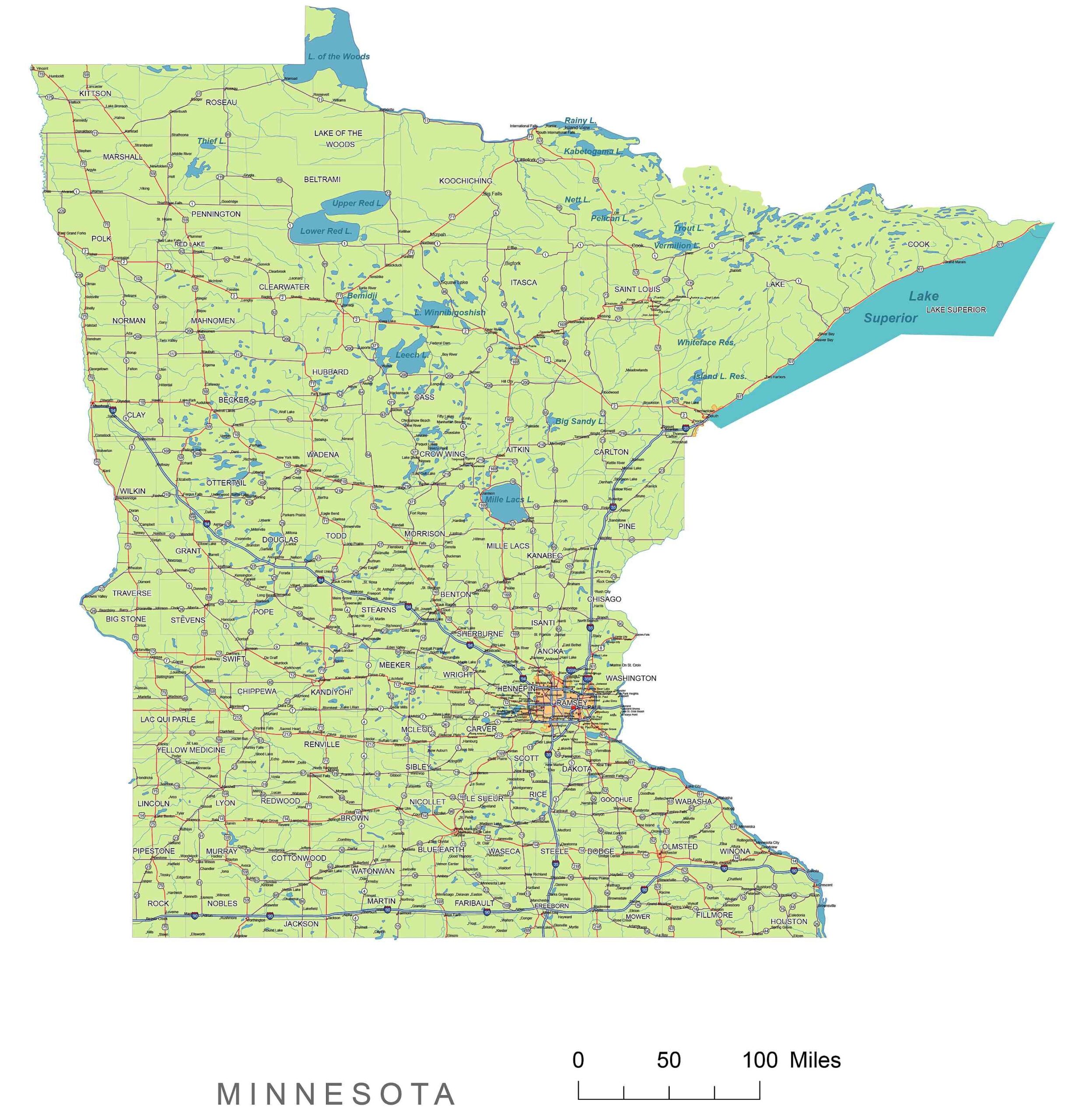 Printable State Map Of Minnesota