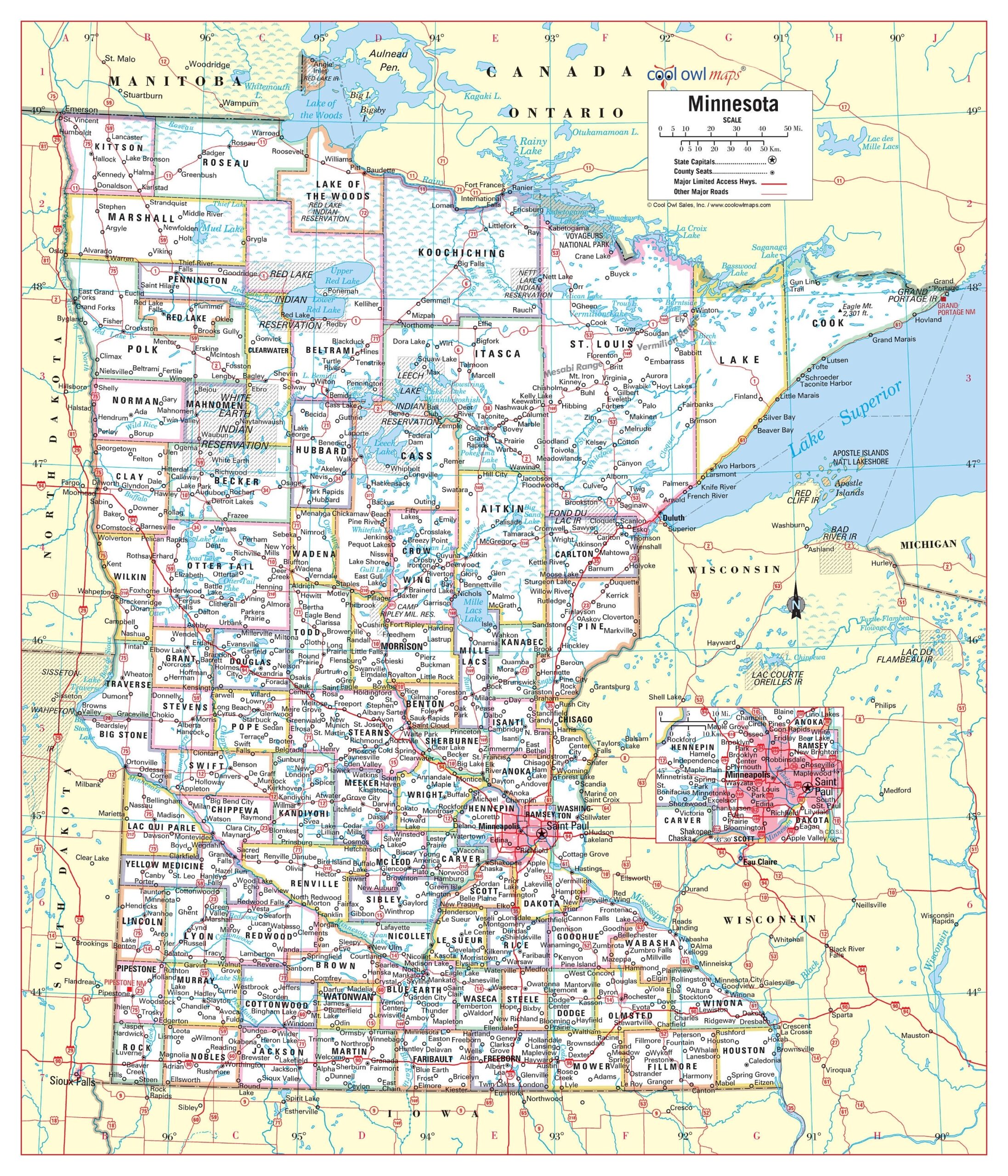 MINNESOTA State Wall Map Large Print Poster