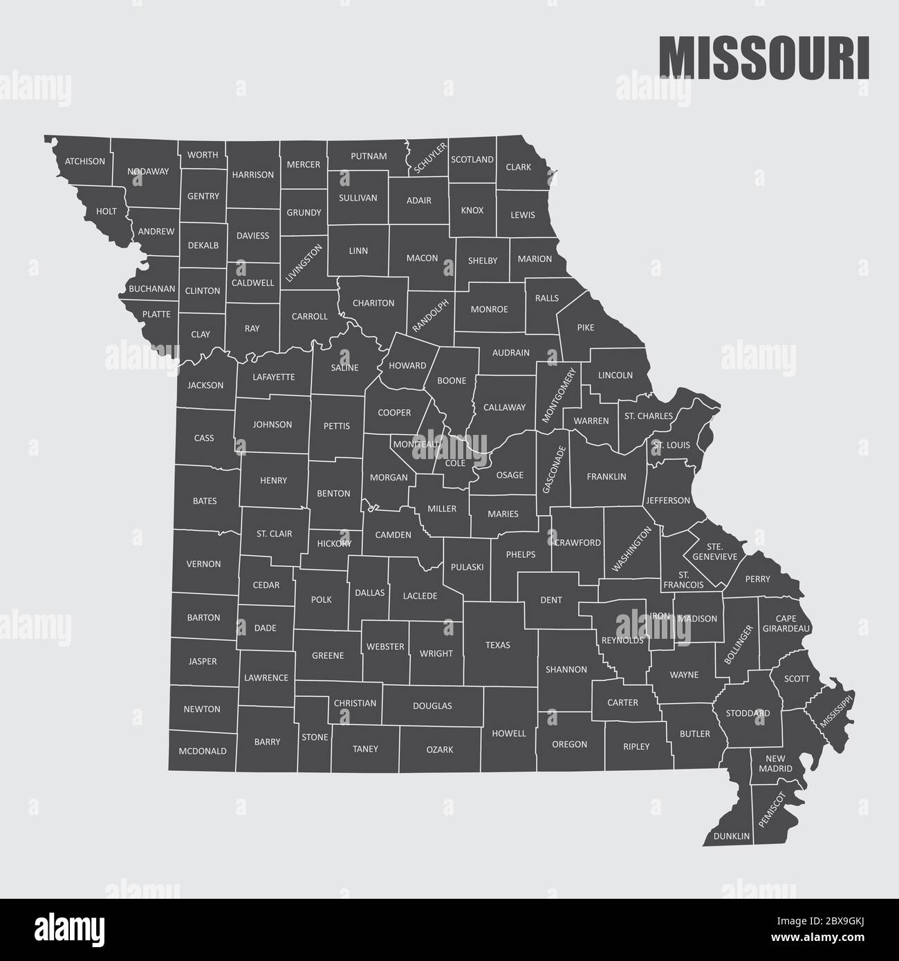 Missouri County Map Stock Vector Image U0026 Art Alamy