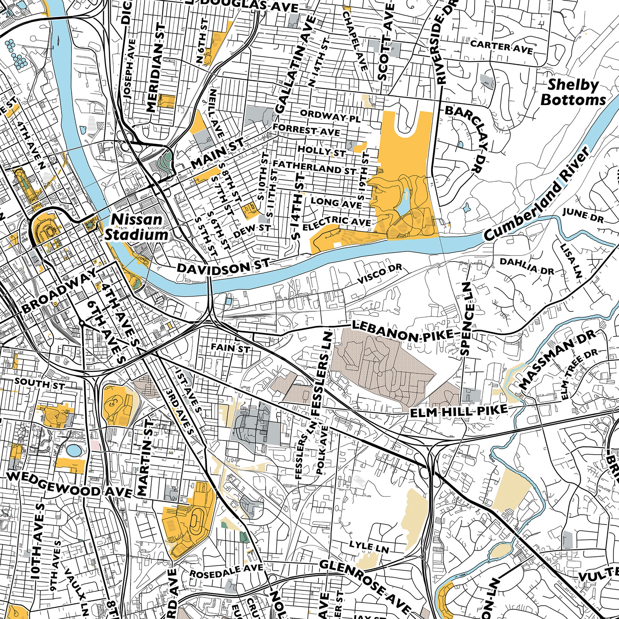 Nashville Map Print Street Names Nashville Print Printable Map 