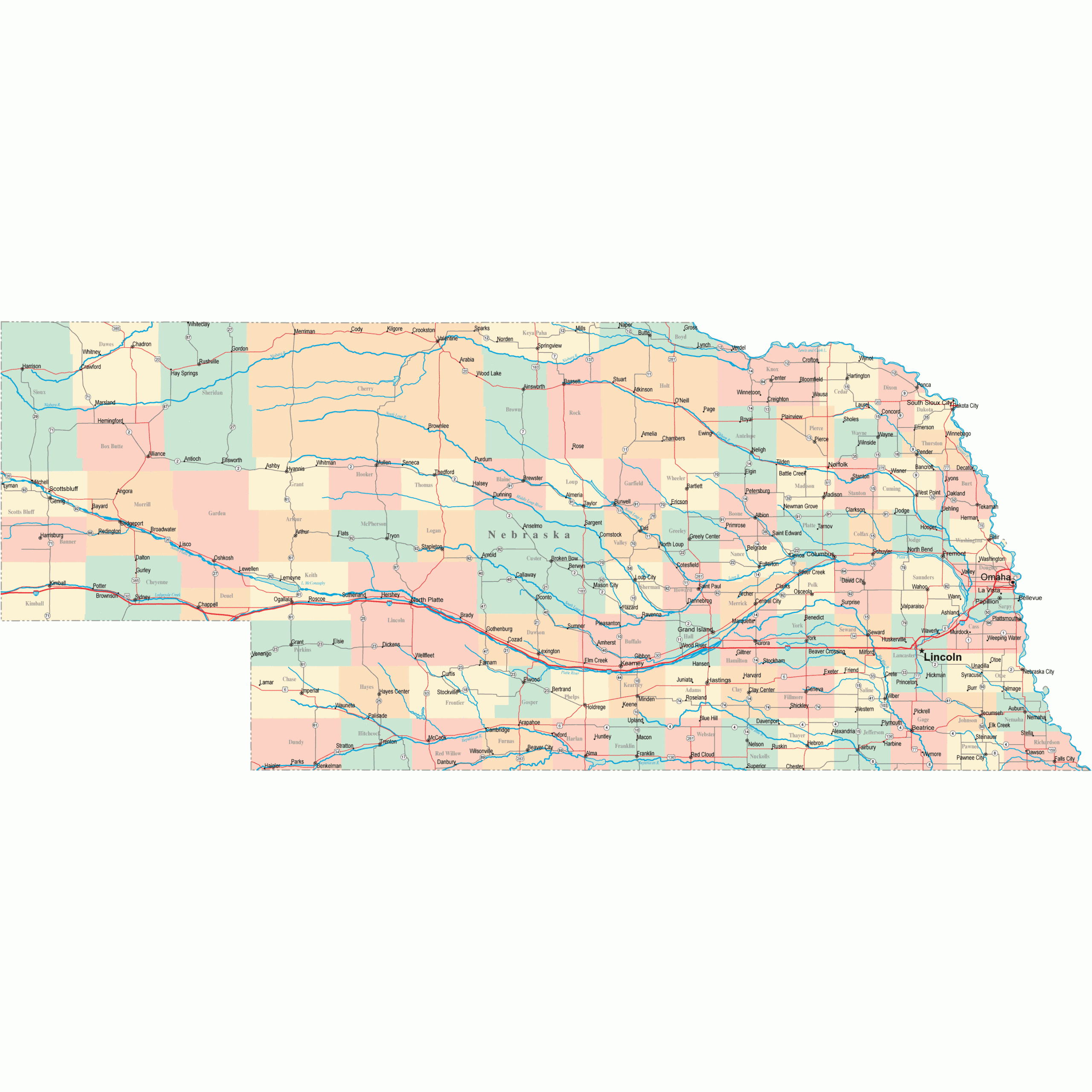 Nebraska Road Map NE Road Map Nebraska Highway Map