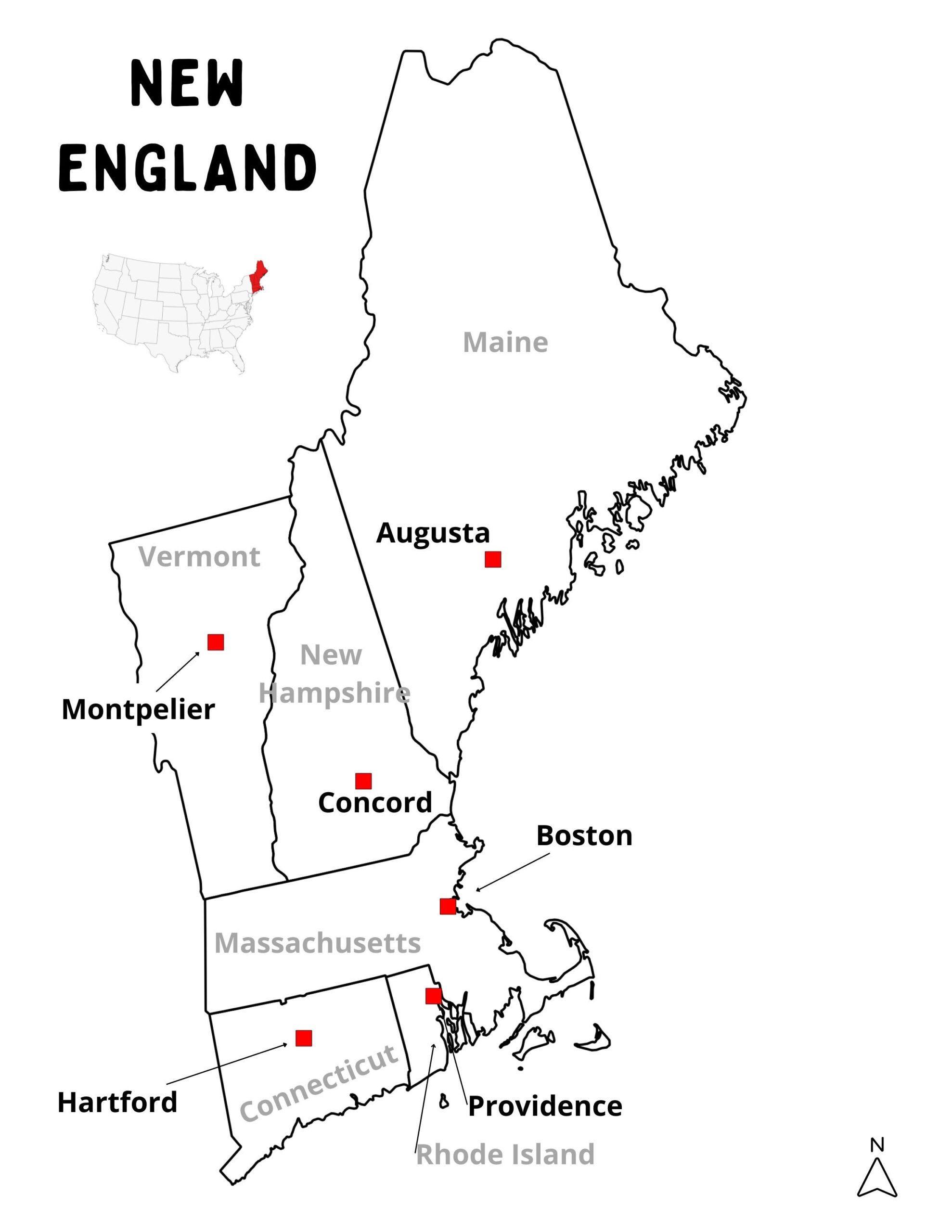 New England Geography Printables Outline Maps Word Search And 