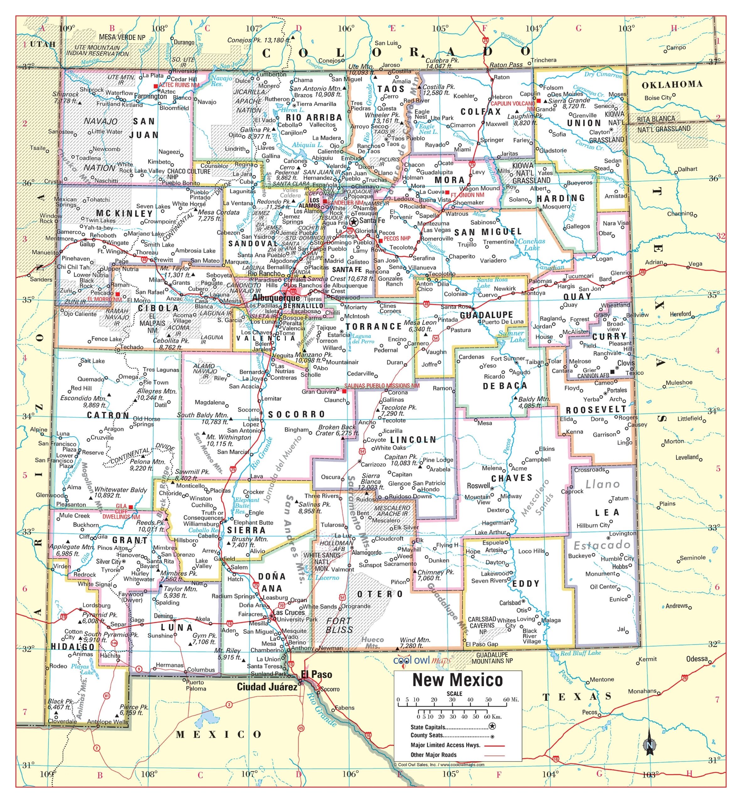 New Mexico State Wall Map Large Print Poster 24