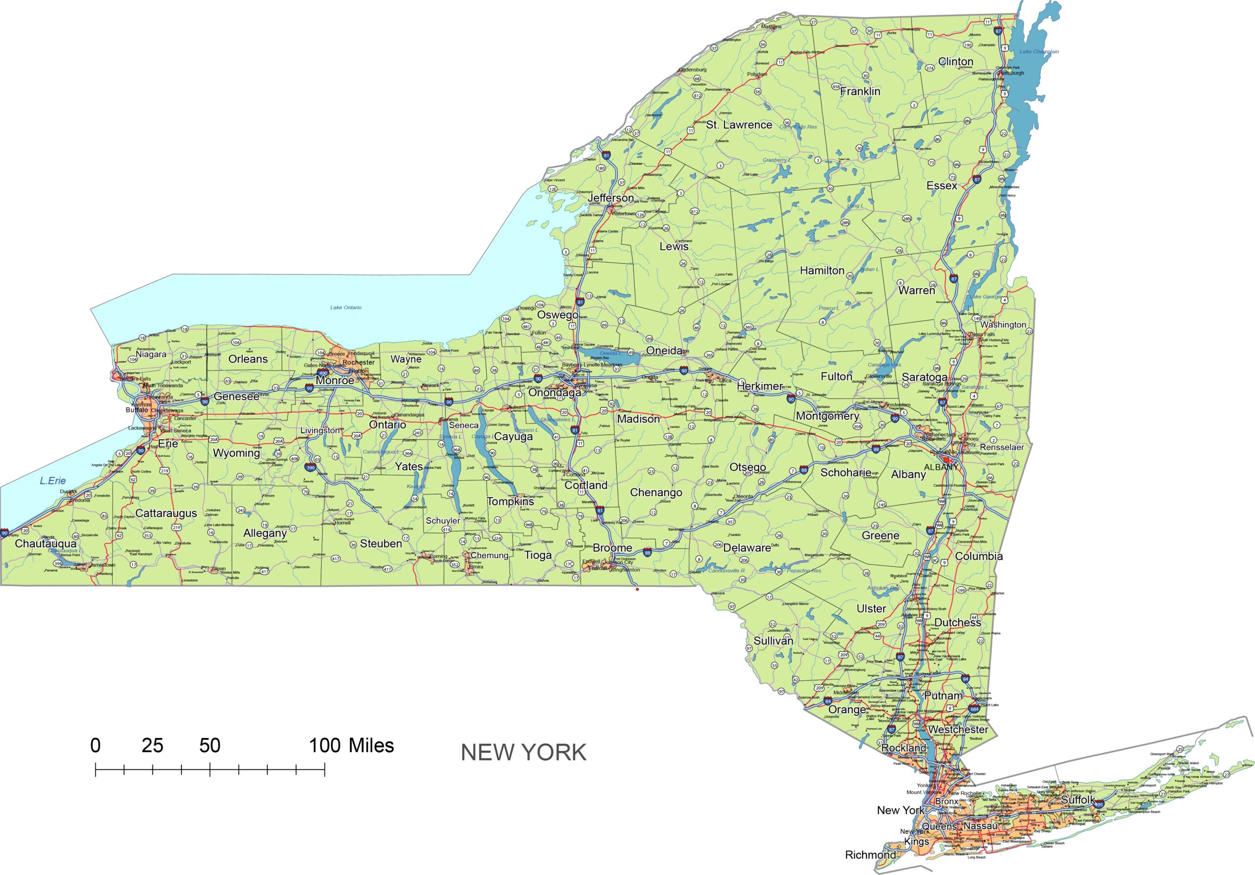 New York State Vector Road Map Printable Vector Maps