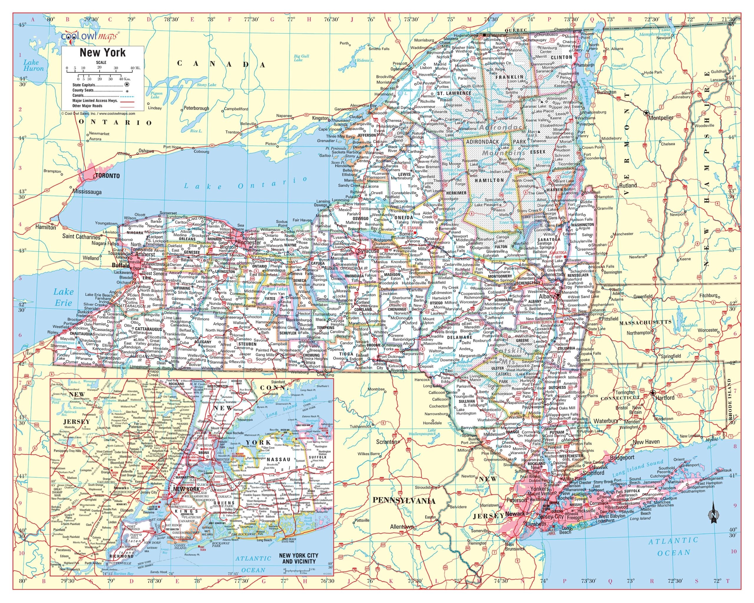 NEW YORK State Wall Map Large Print Poster 24