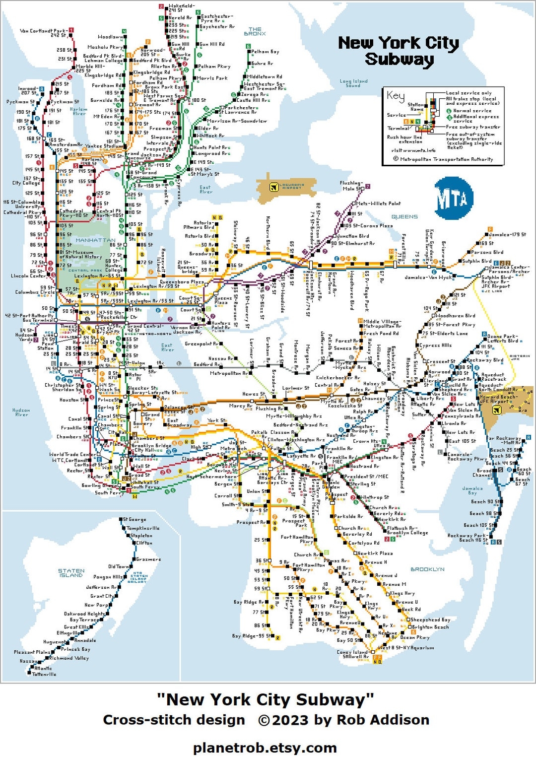 NYC Subway Map Cross stitch Pattern PDF Download Pattern Keeper Compatible New York USA Manhattan Brooklyn Bronx Queens Staten Island Etsy