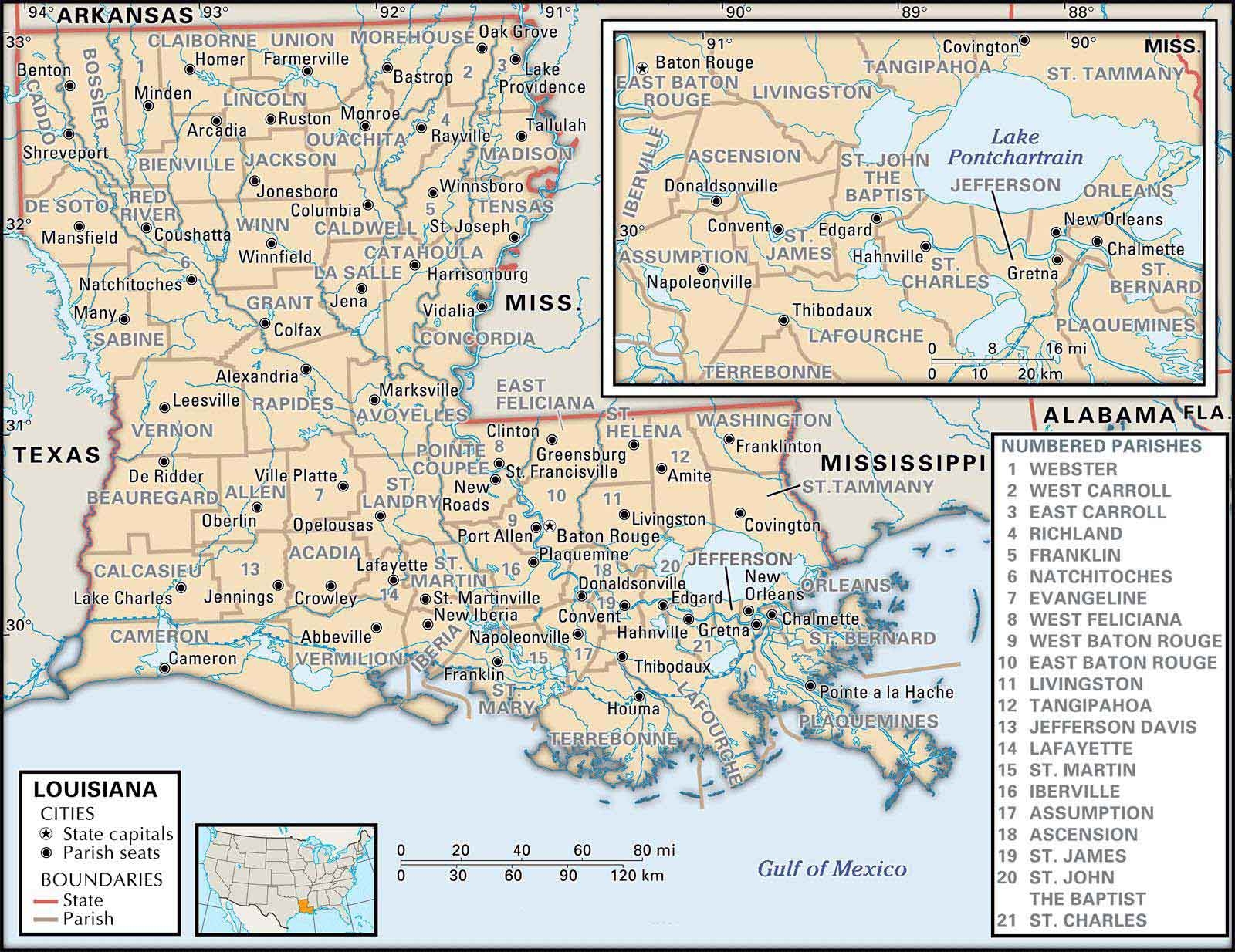 Old Historical City Parish And State Maps Of Louisiana