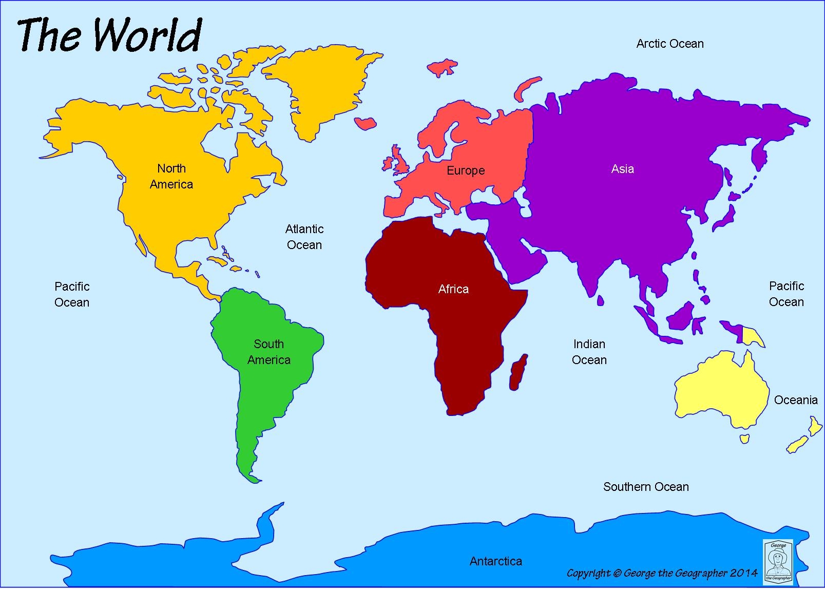 World Map Continents And Oceans Printable