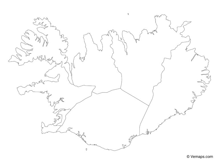 Outline Map Of Iceland With Regions Free Vector Maps