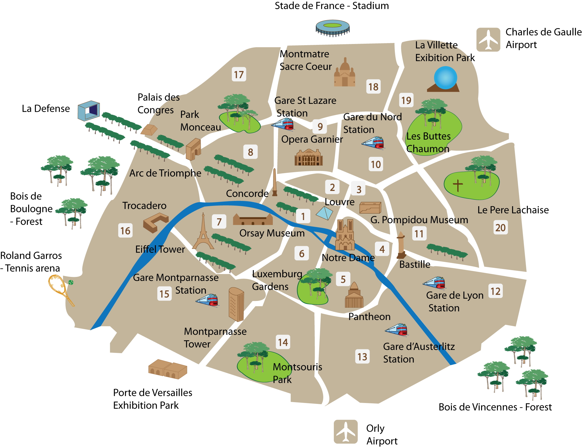 Paris Main Districts U0026 Paris Map France Just For You
