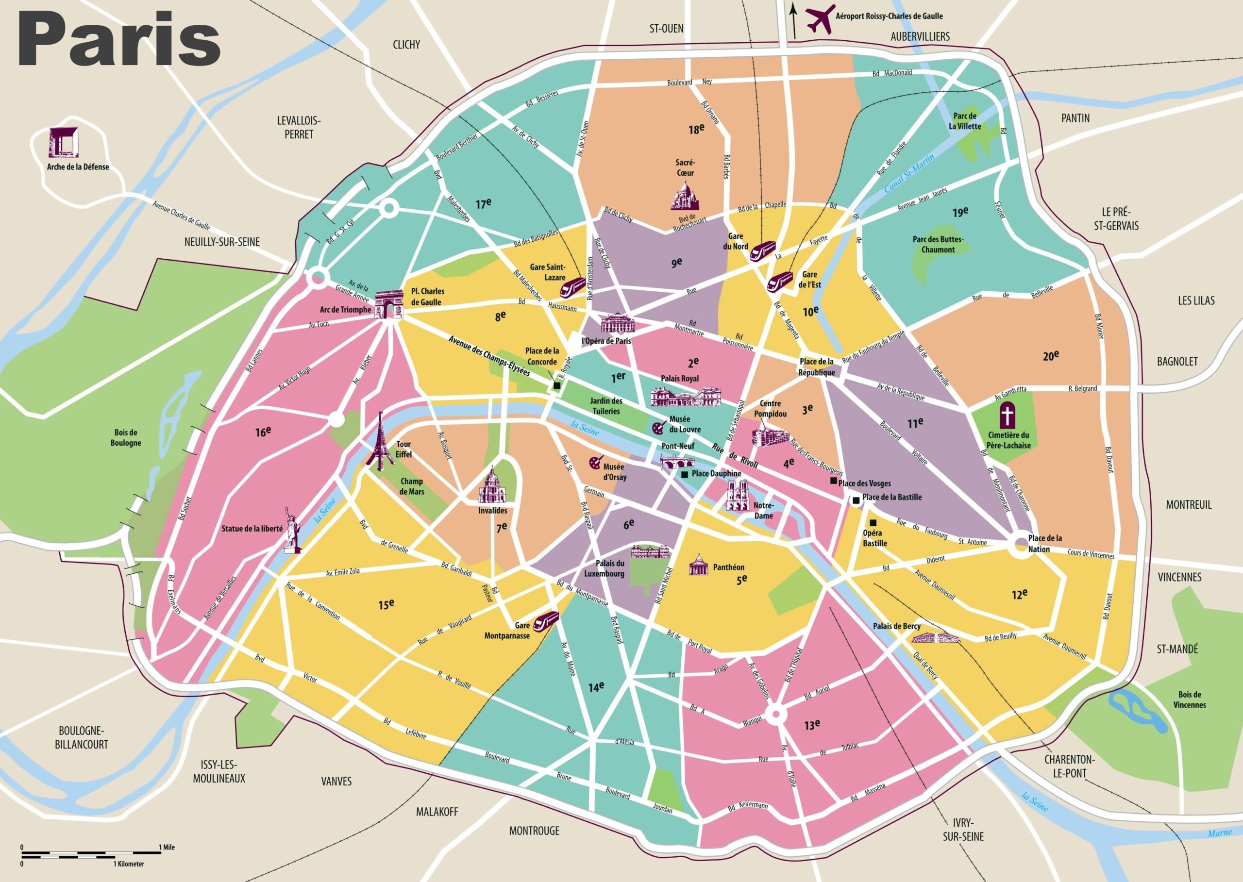 Paris Travel Map Paris Visitor Map le de France France 
