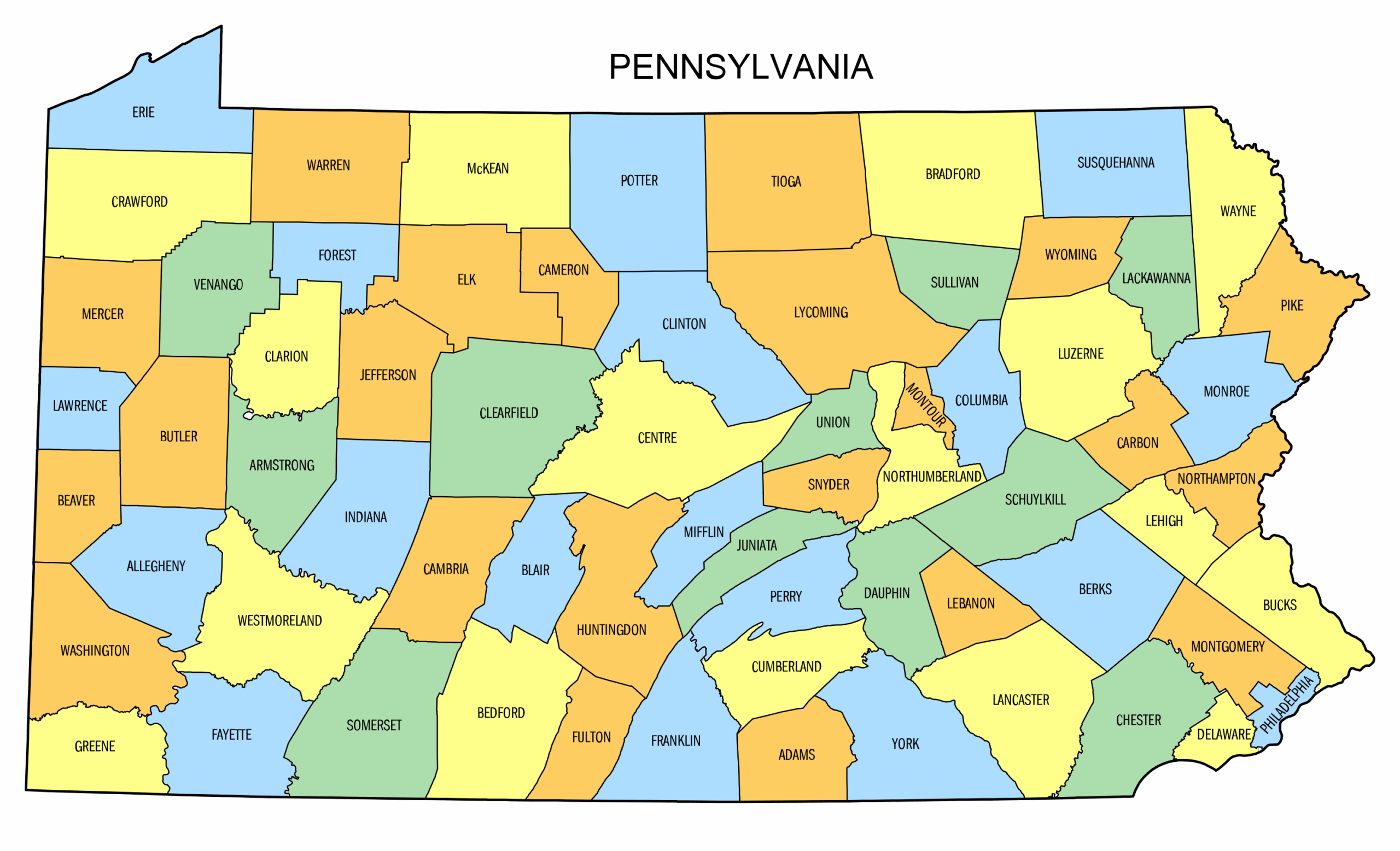 Pennsylvania county map colored 000000 1 Genealogical Society Of Pennsylvania