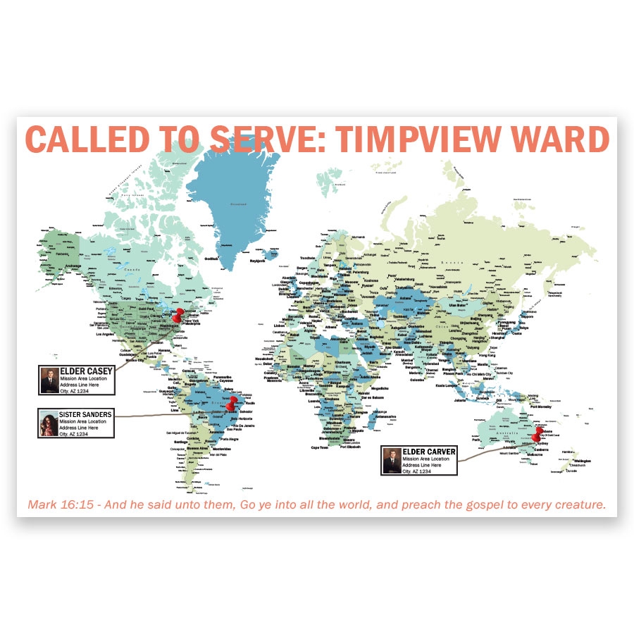 Personalized LDS World Mission Map Poster