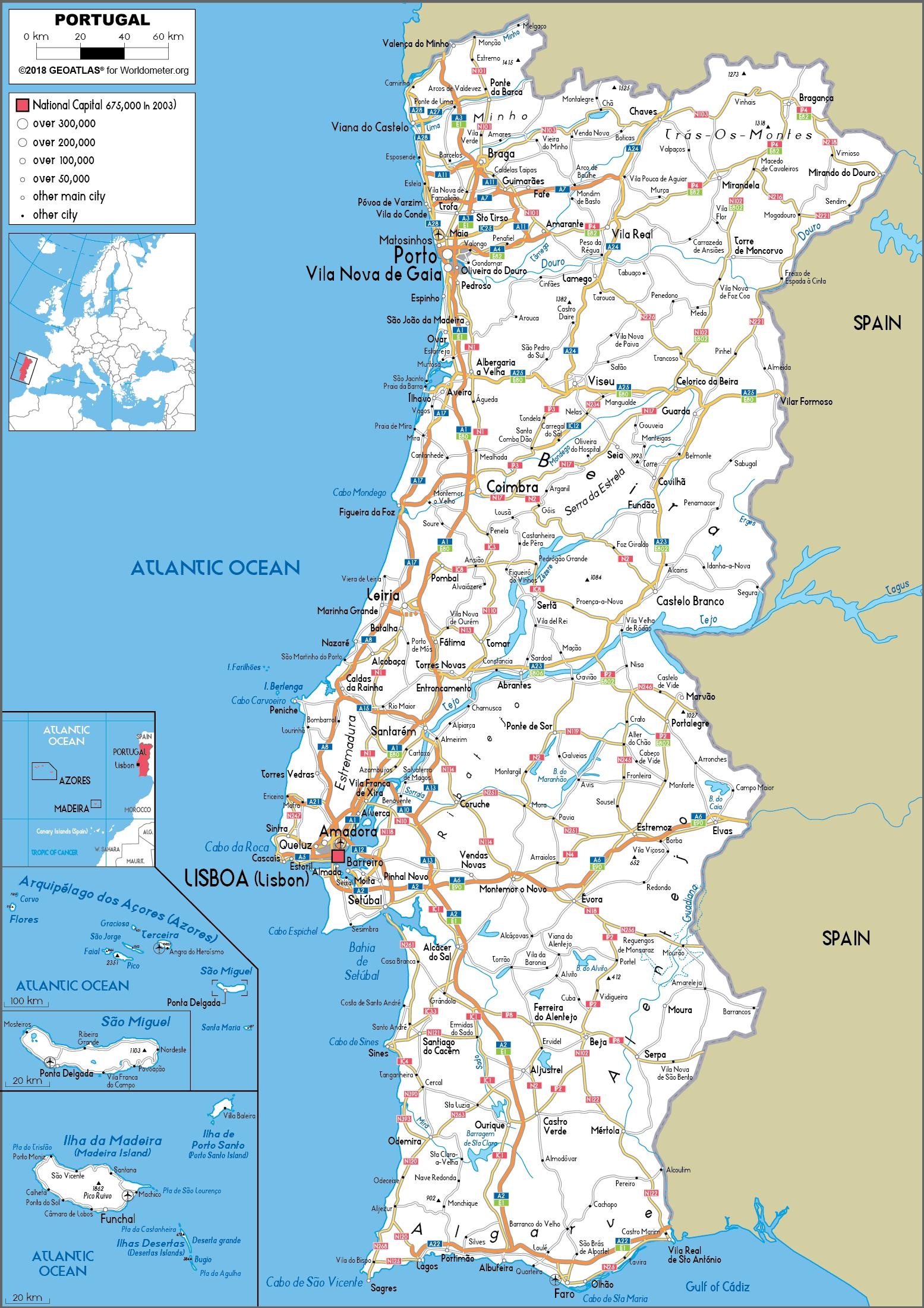 Portugal Cities Map Map Of Portugal Cities Southern Europe Europe 
