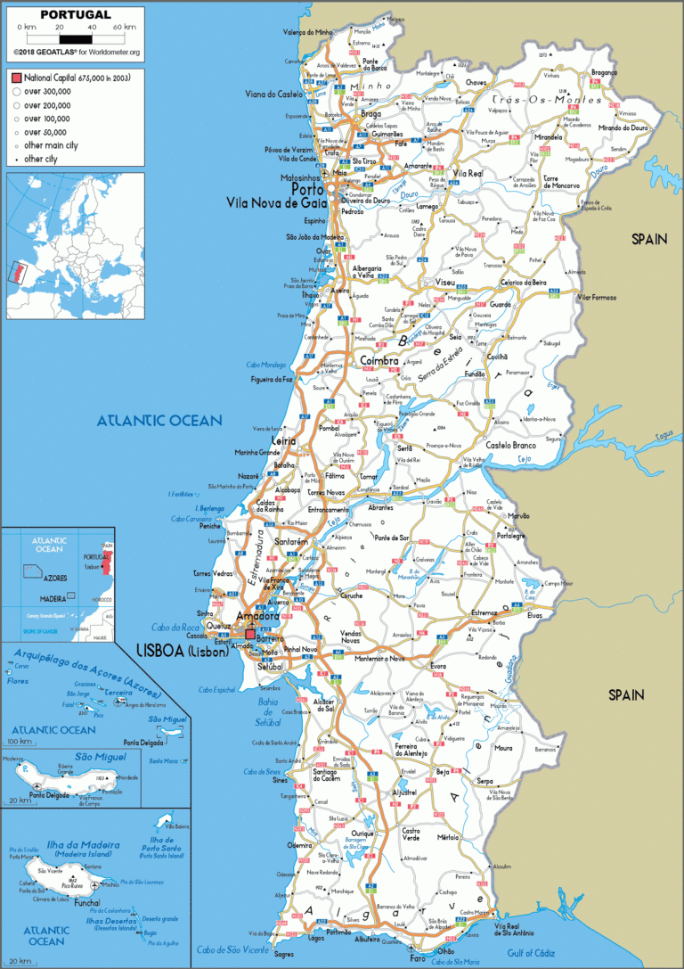 Portugal Map Road Worldometer