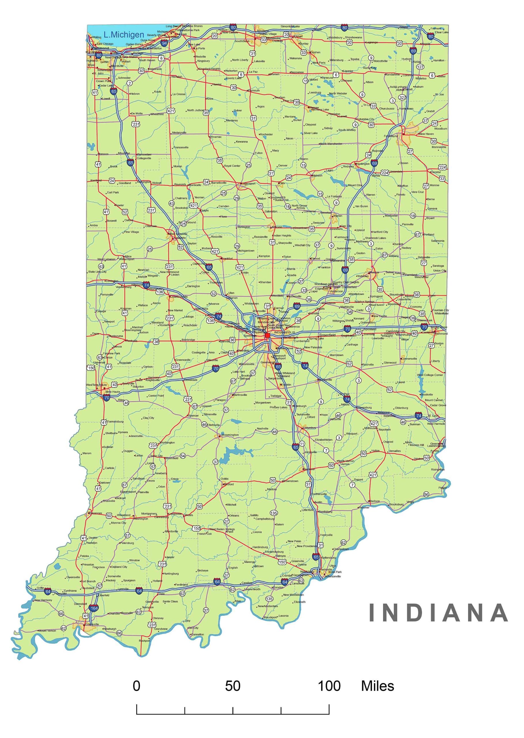 Preview Of Indiana State Vector Road Map 