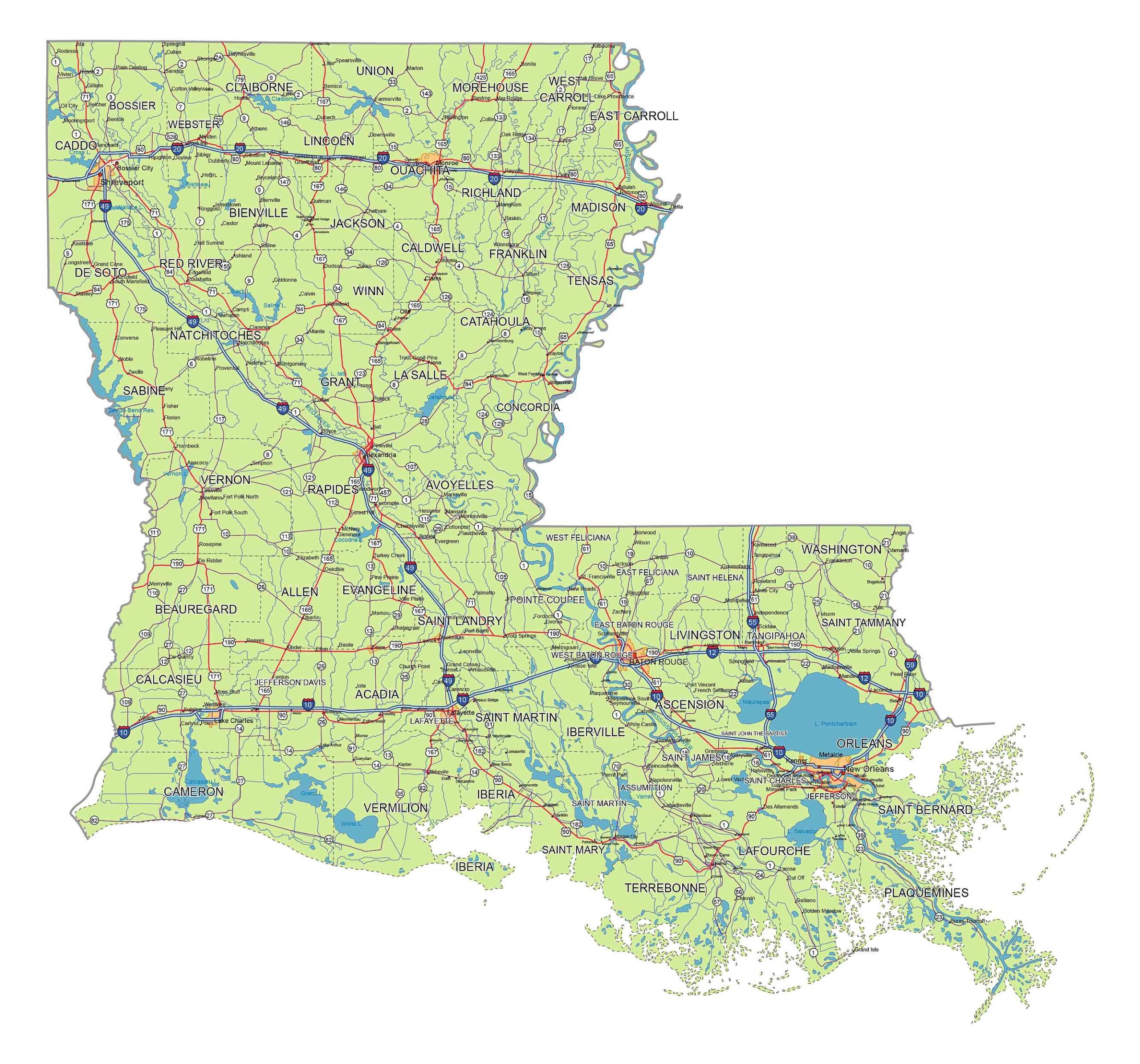 Preview Of Louisiana State Vector Road Map Printable Vector Maps
