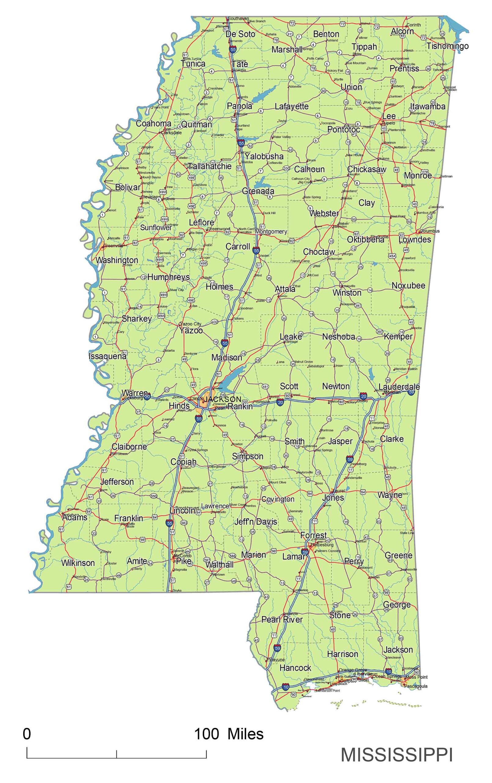 Preview Of Mississippi State Vector Road Map Printable Vector Maps