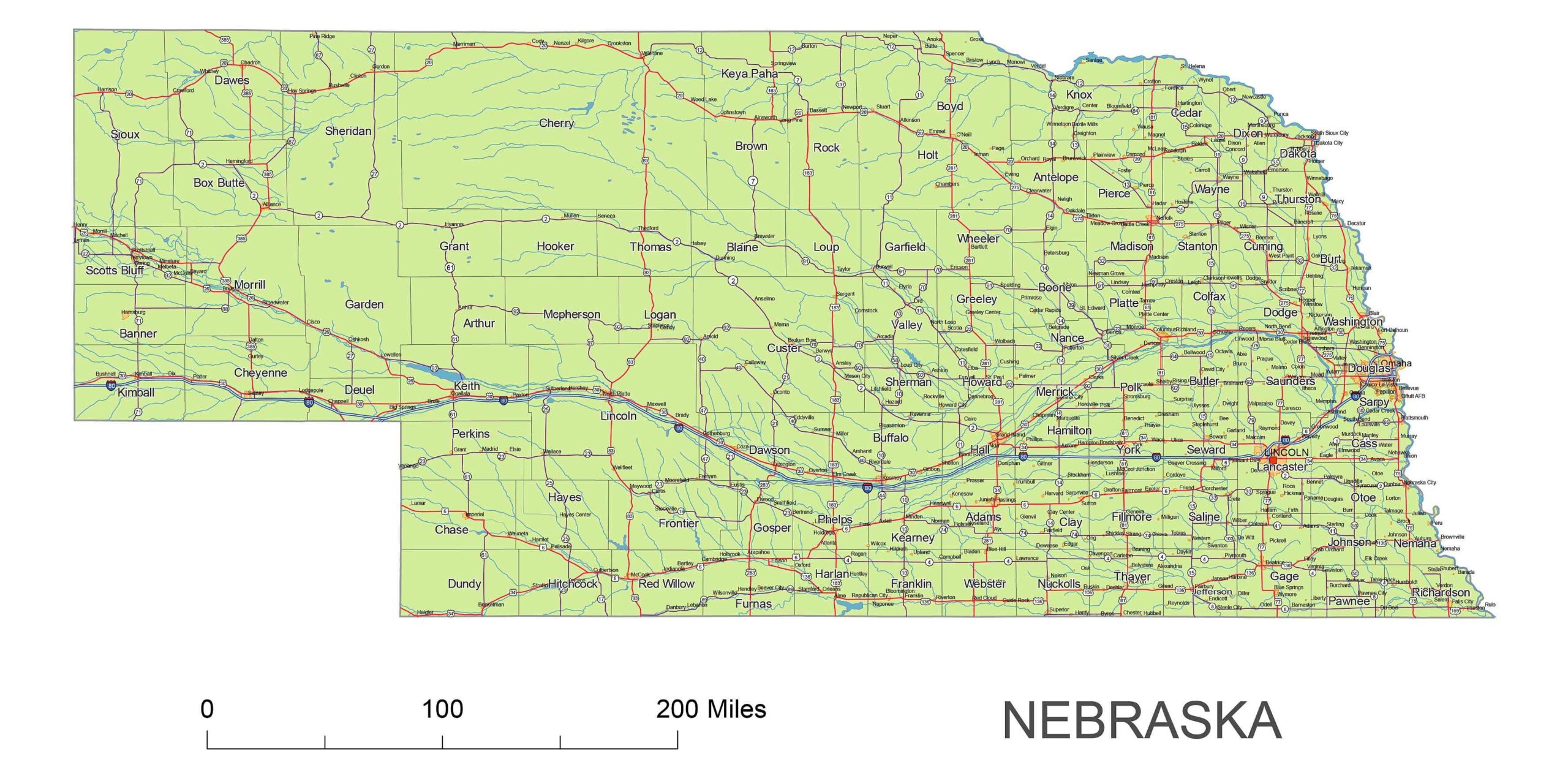 Printable Map Of Nebraska