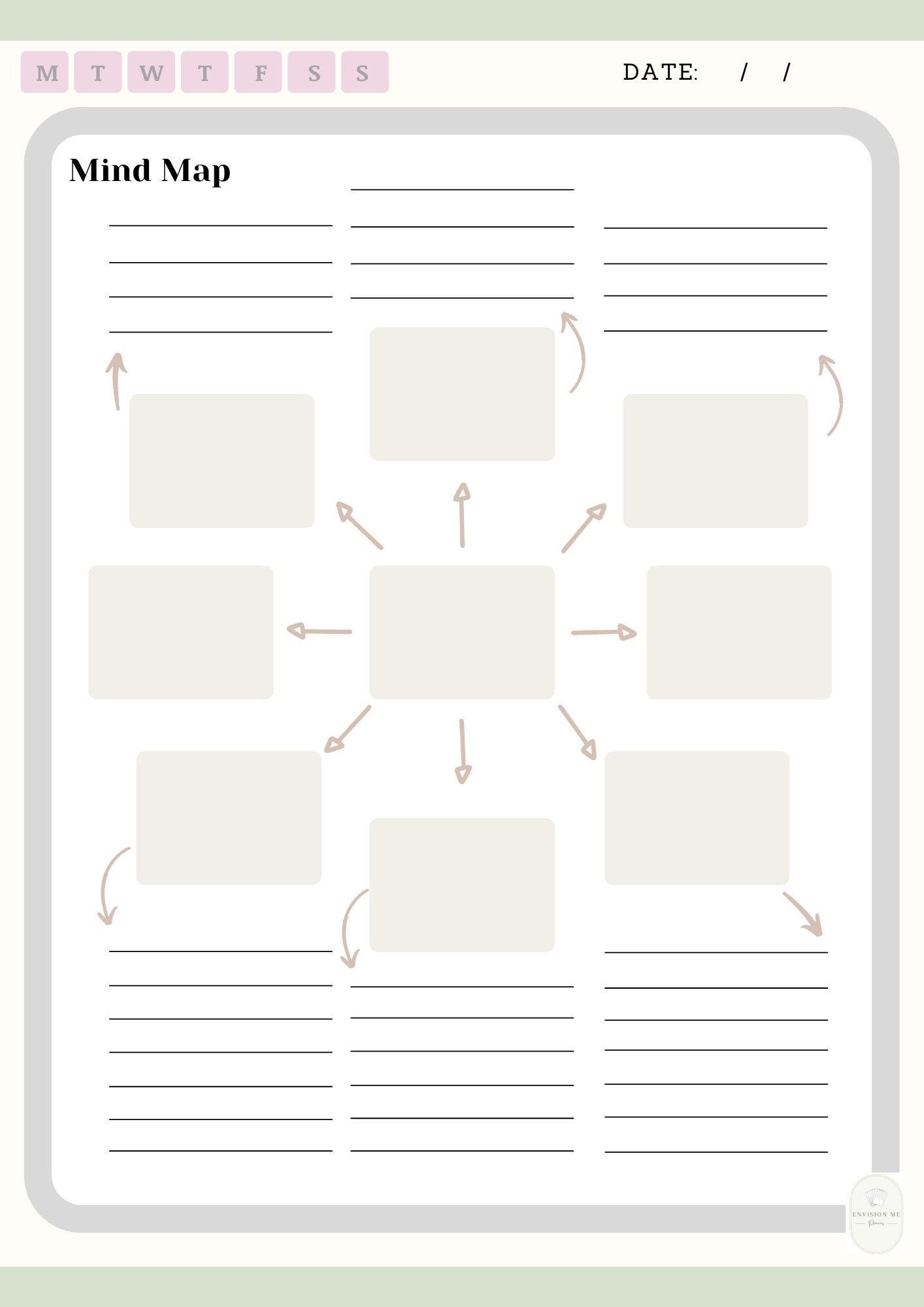 Printable digital Mind Map Template Brainstorming Planner Visual Brainstorm Map Visual Action Plan A4 PDF Edit Or Write Etsy UK