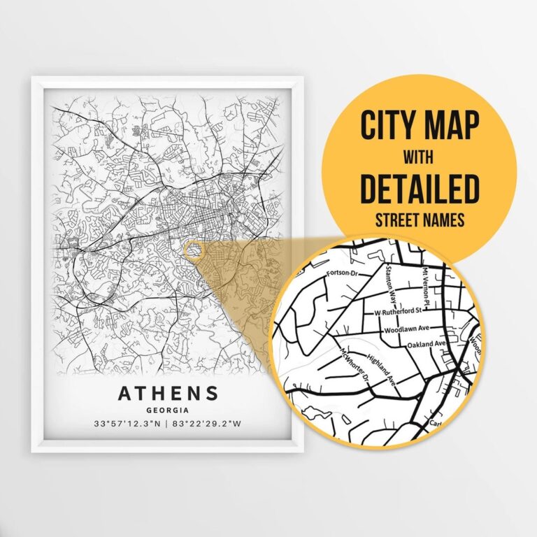 Printable Map Of Athens Georgia USA With Street Names Instant Download City Map Travel Gift City Poster Road Map Print Etsy UK