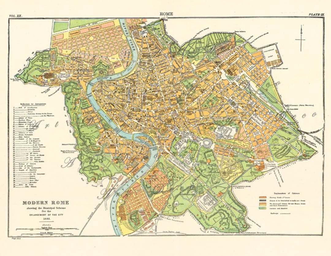 Printable Map Of Rome Around 1885 Unique Gift And Home Decor Digital Download No 684 Etsy