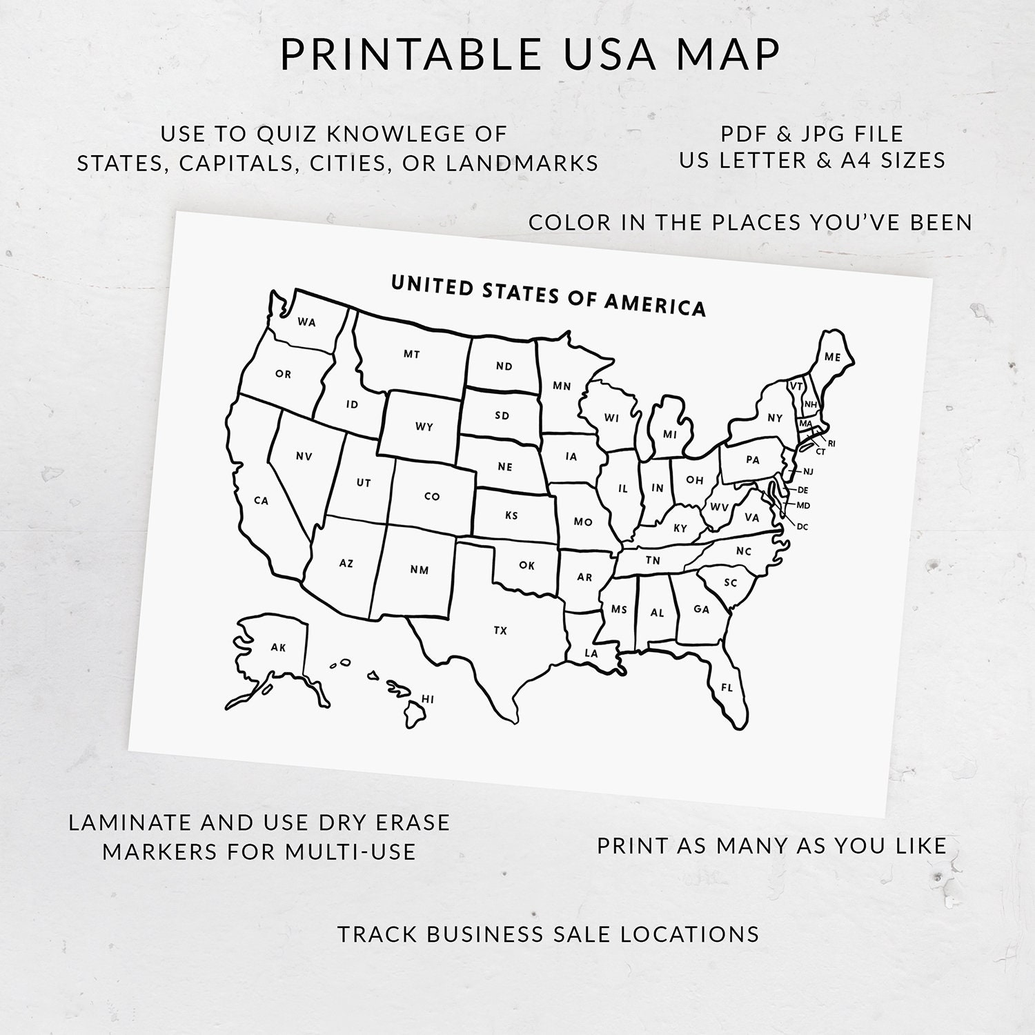 50 States Printable Map