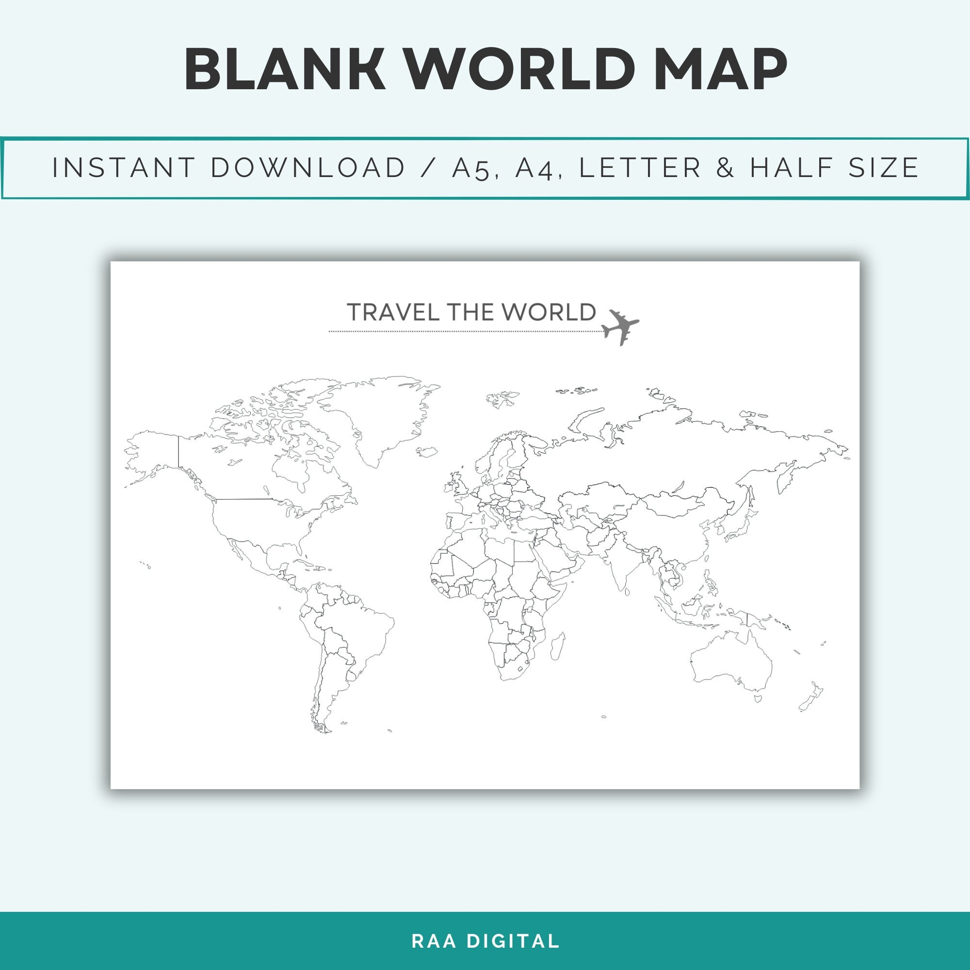 Printable World Map Etsy